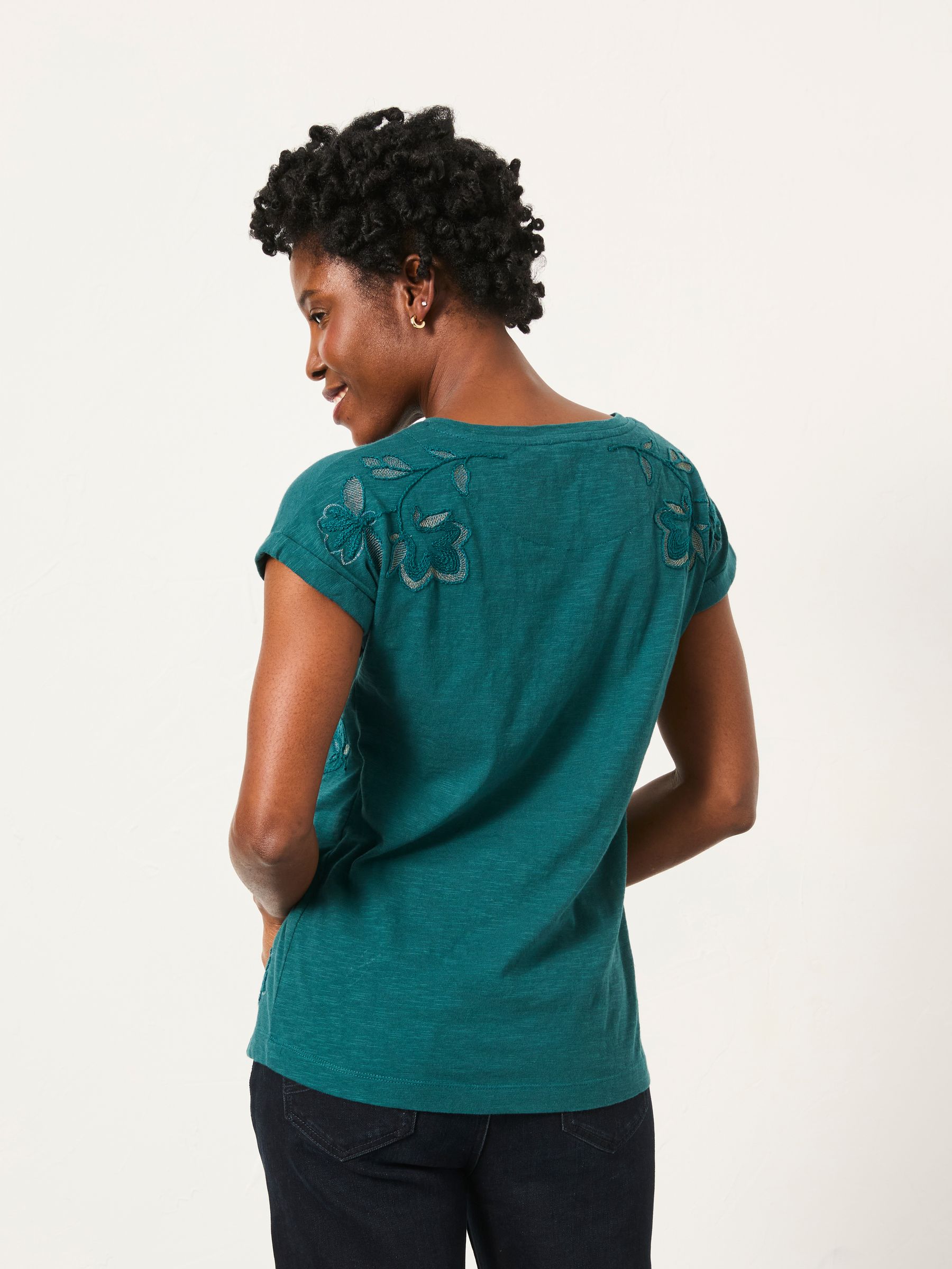 Ivy Teal Blue Embroidered T Shirt - Image 2 of 5 Ivy Teal Blue Embroidered T Shirt - Image 2 of 5