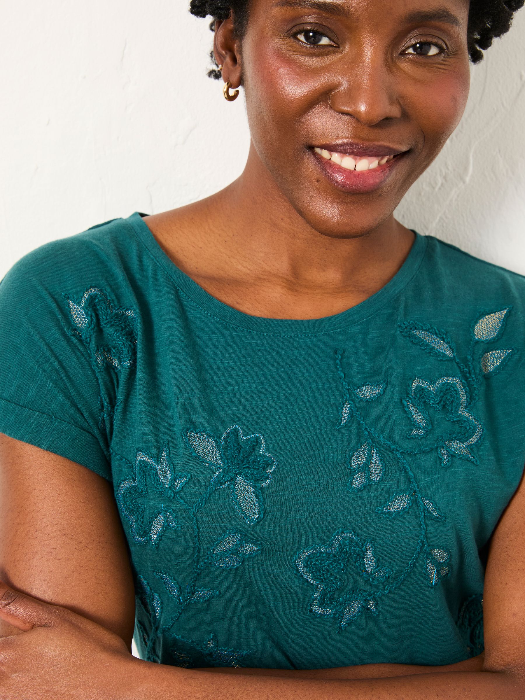 Ivy Teal Blue Embroidered T Shirt - Image 3 of 5