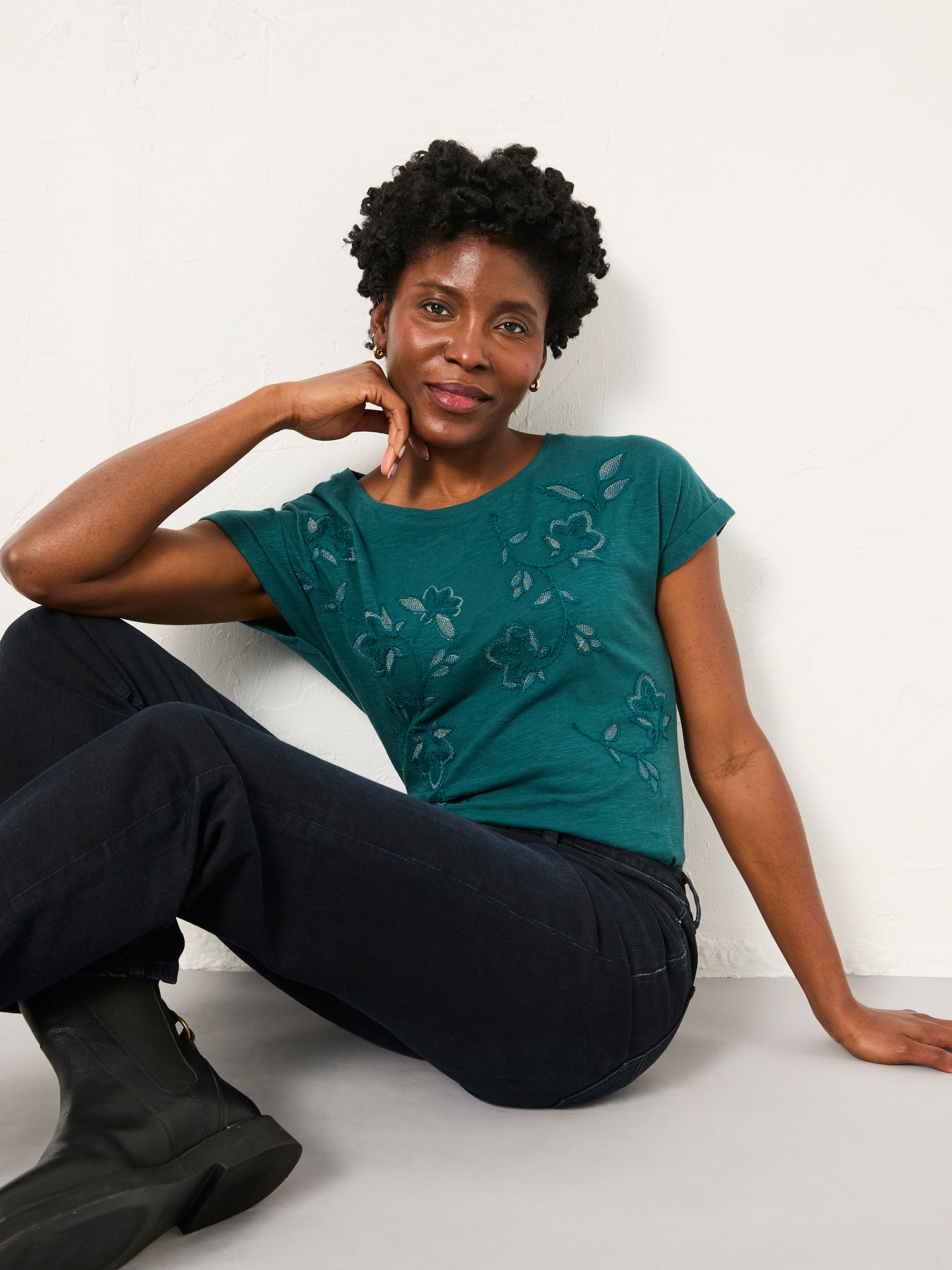 Ivy Teal Blue Embroidered T Shirt - Image 4 of 5