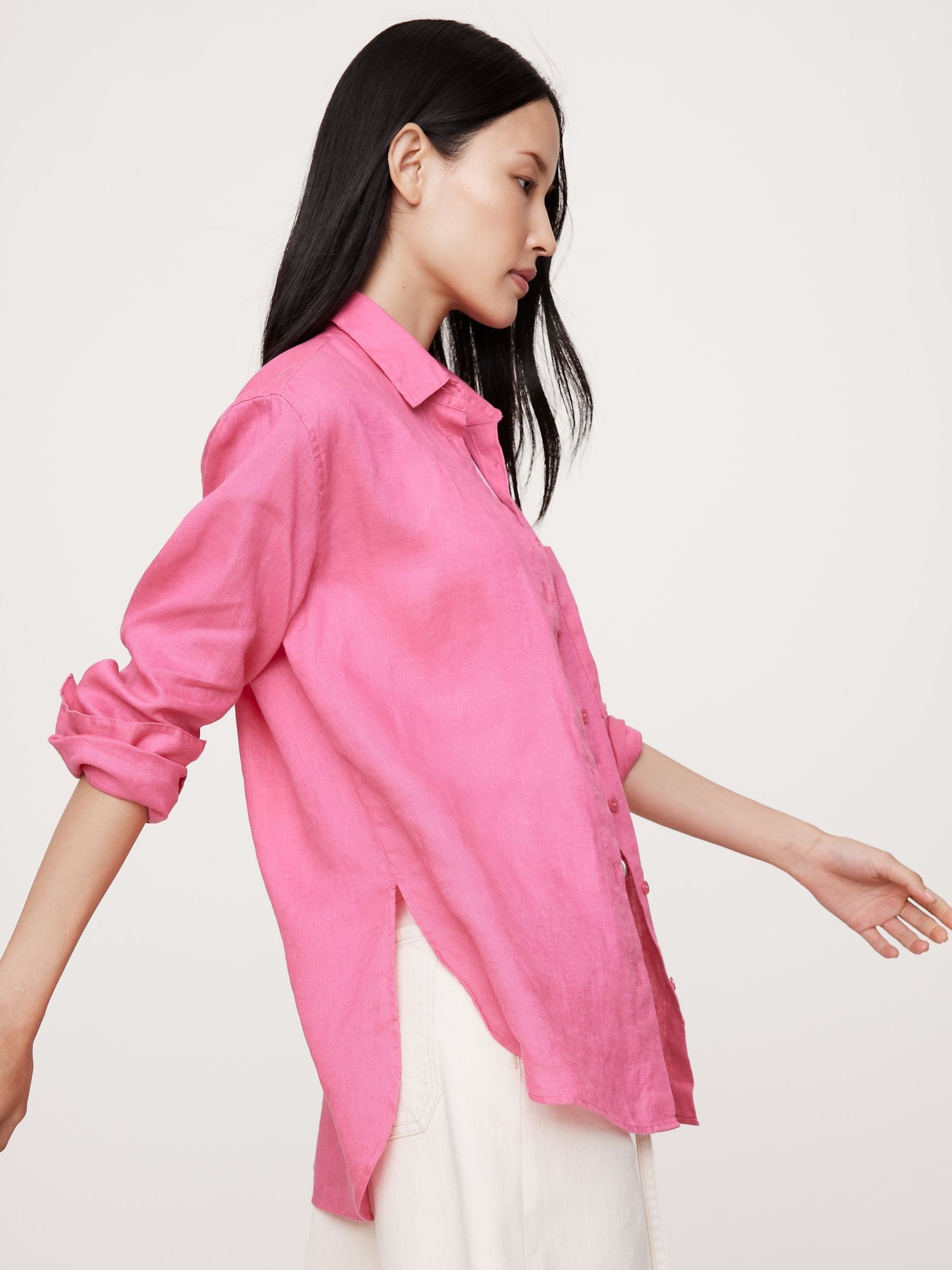 Banana Republic Pink Oversized 100% Linen Shirt - Image 3 of 4