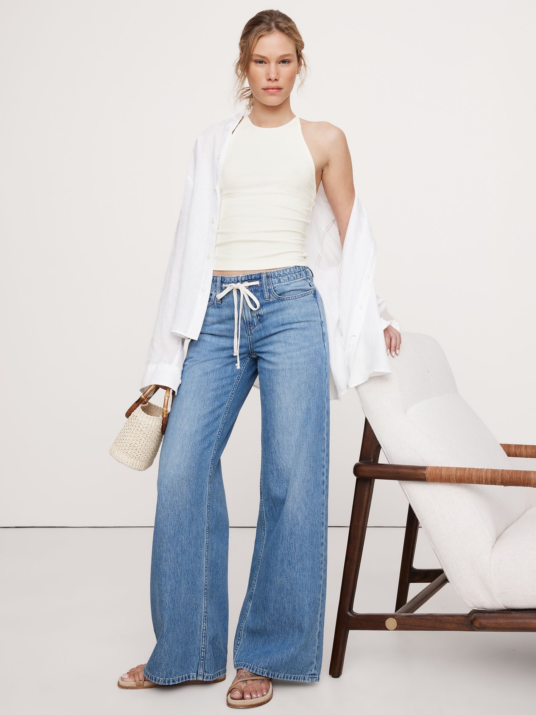 Banana Republic White Refined Open-Racerback Tank - Image 1 of 1