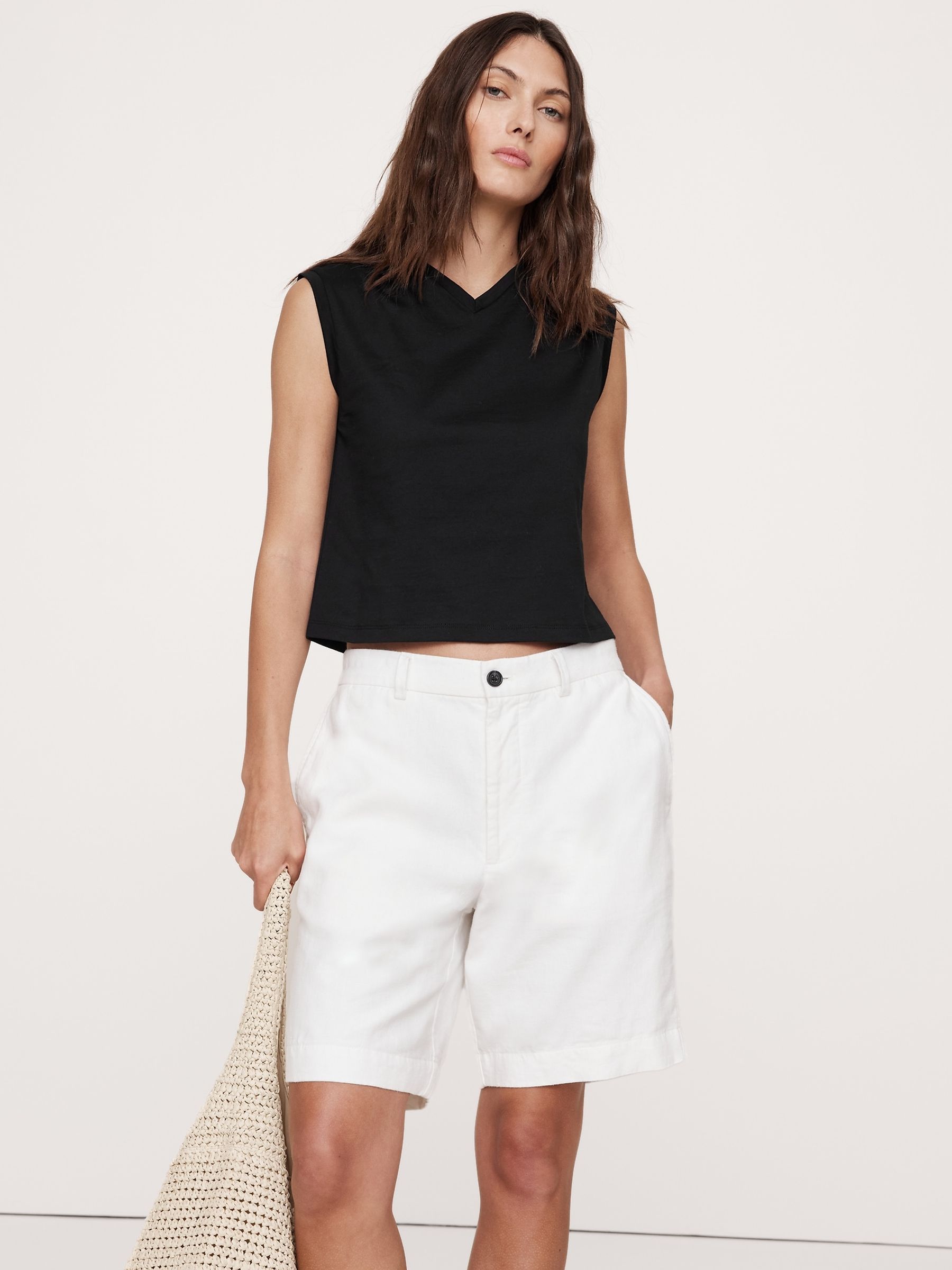 Banana Republic Black Silky Cotton Cropped Tank - Image 1 of 1