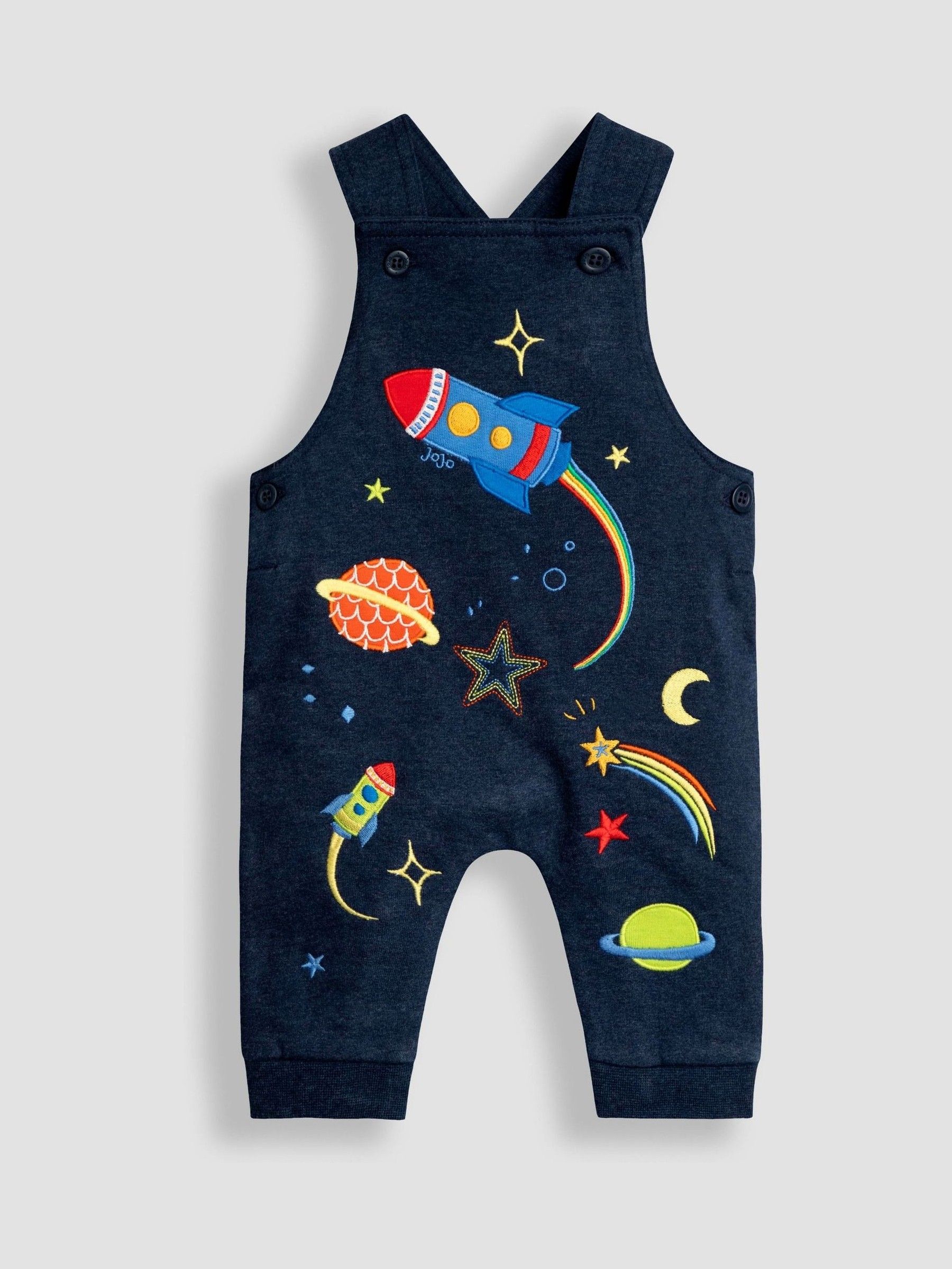 Navy Blue Space 2-Piece Appliqué Dungarees & Print Top Set - Image 2 of 6