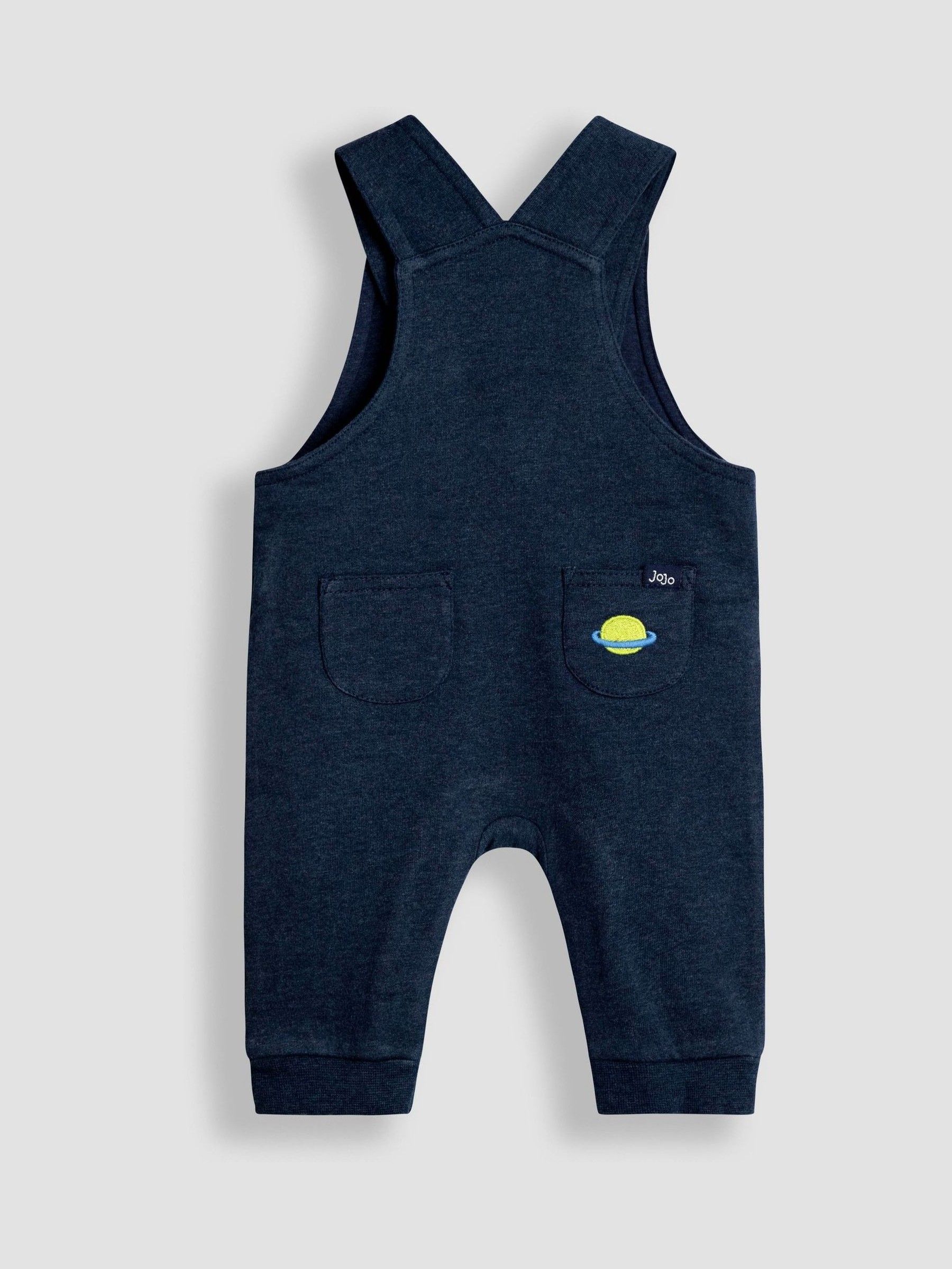 Navy Blue Space 2-Piece Appliqué Dungarees & Print Top Set - Image 3 of 6