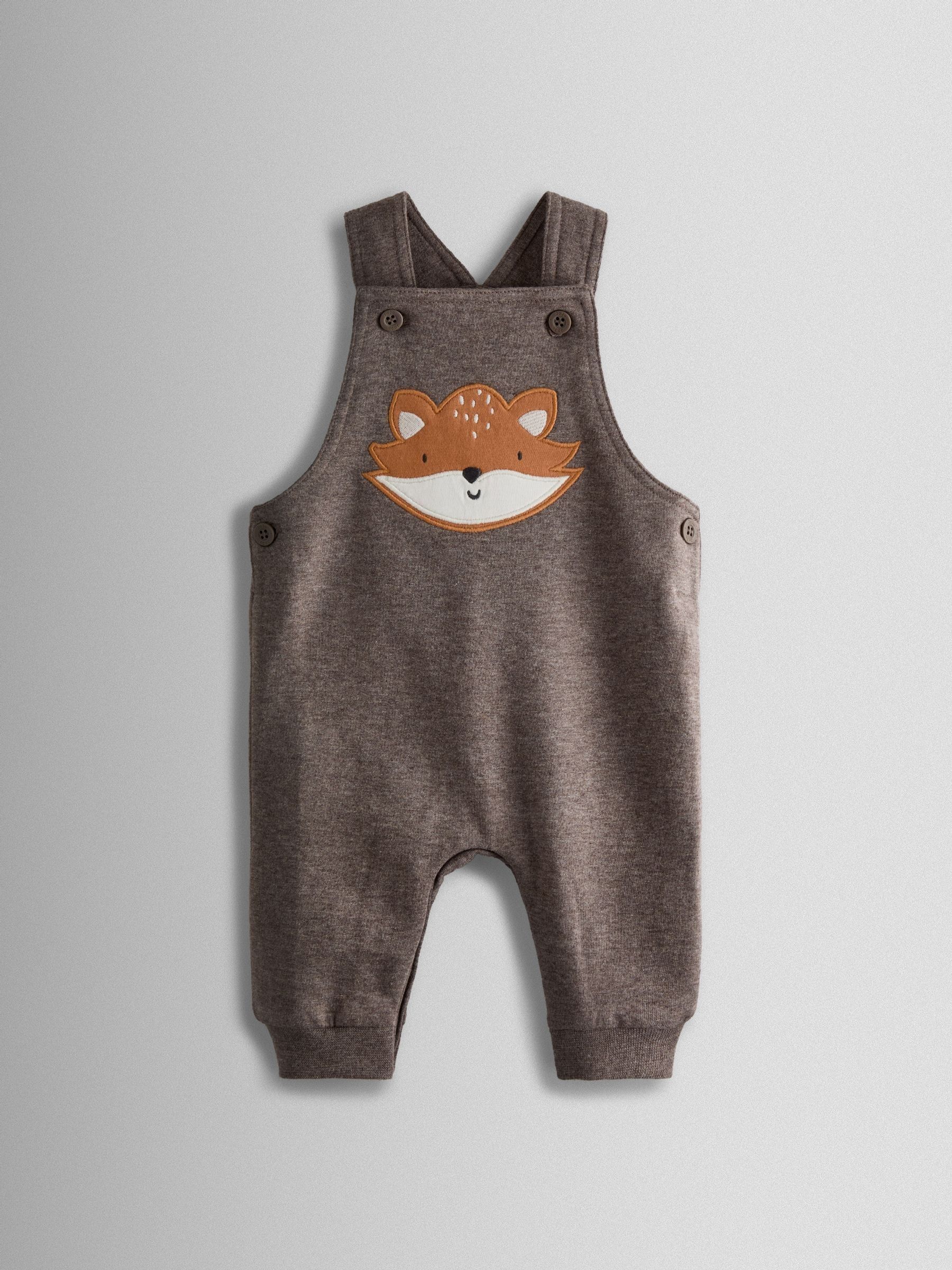 Mocha Brown Fox 2-Piece Appliqué Dungarees & Print Top Set - Image 4 of 6