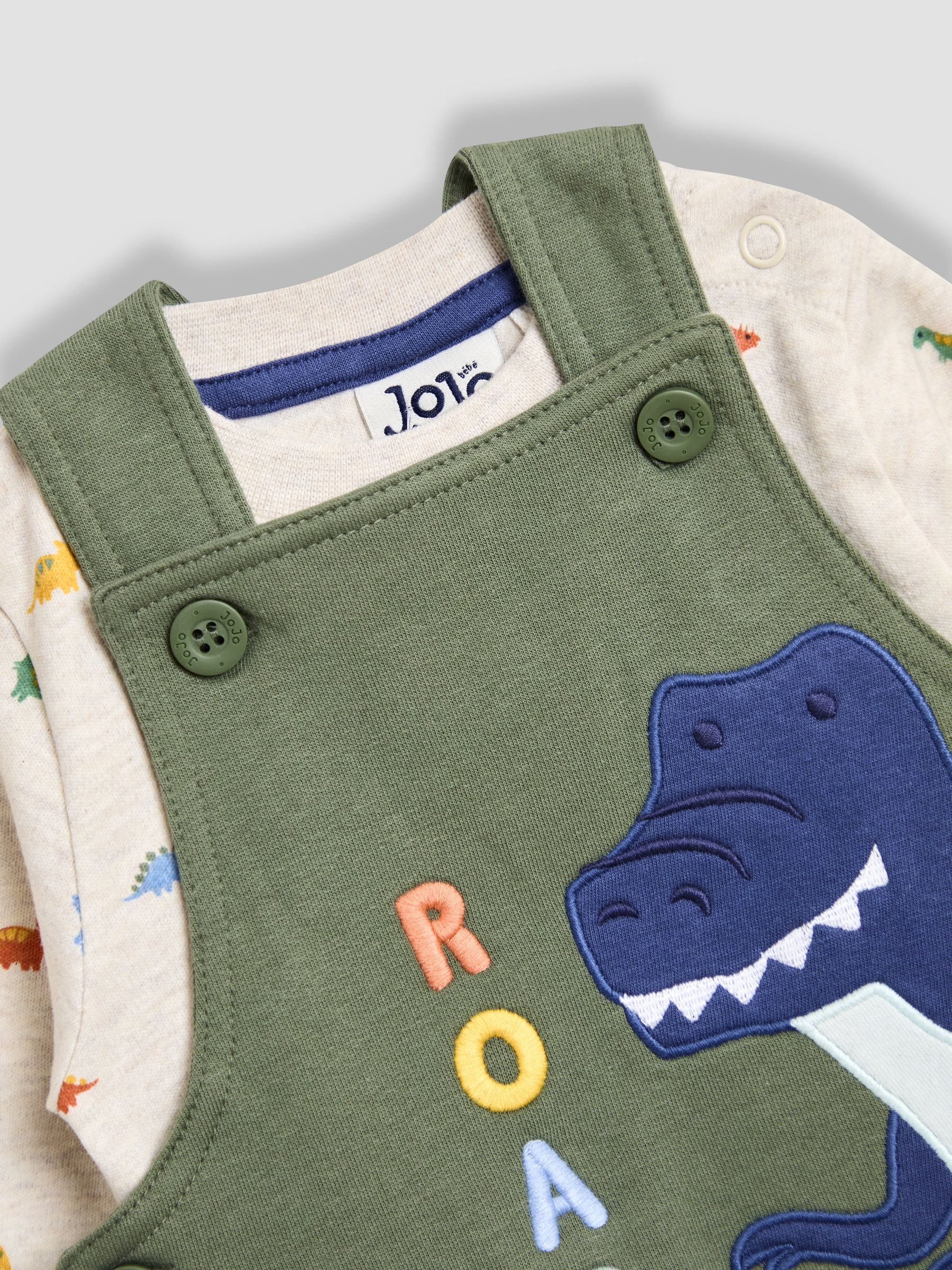 Green 2-Piece Appliqué Dungarees & Print Top Set - Image 6 of 9