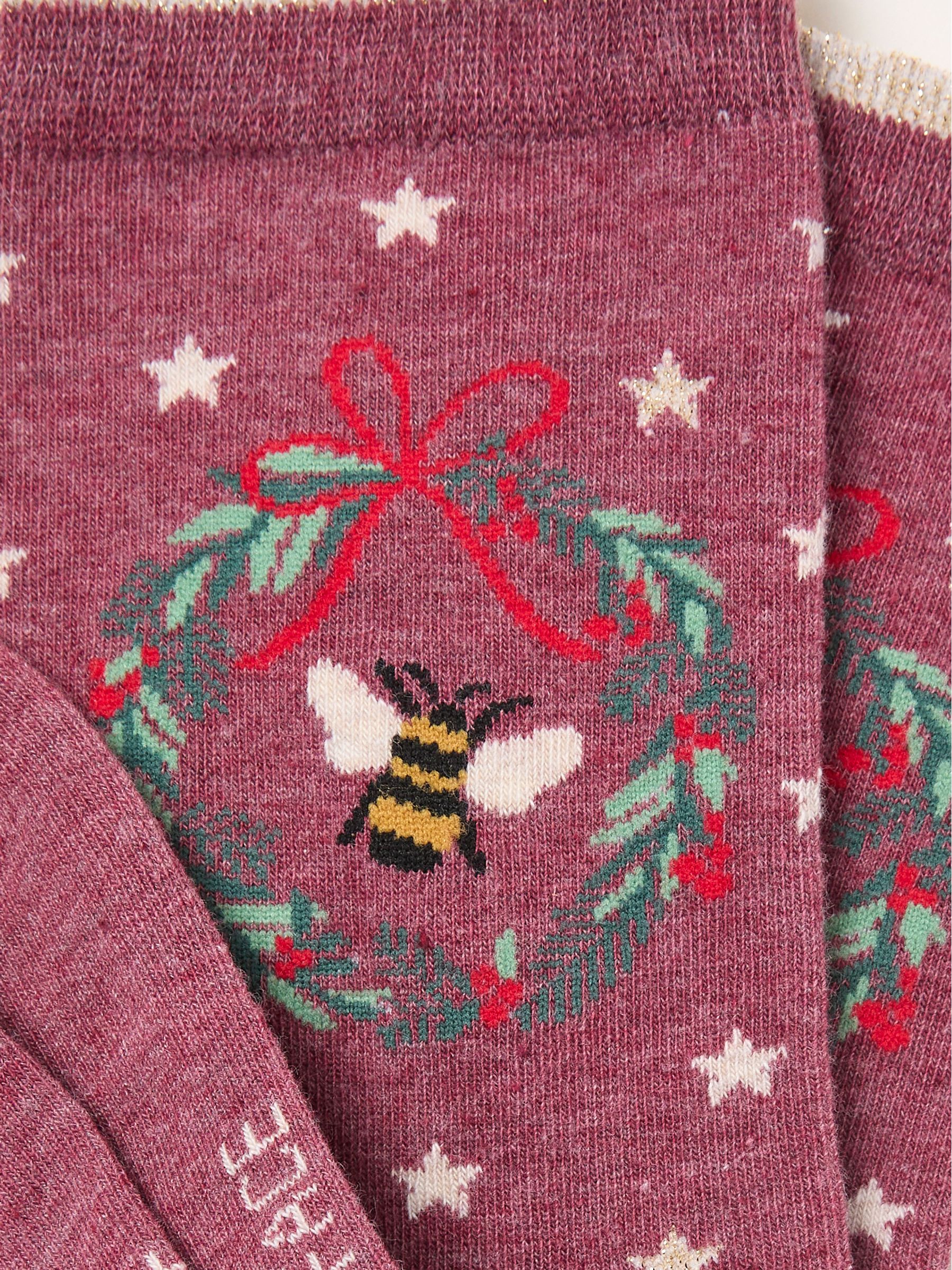 Berry Pink Bee Wreath Socks - Image 2 of 2
