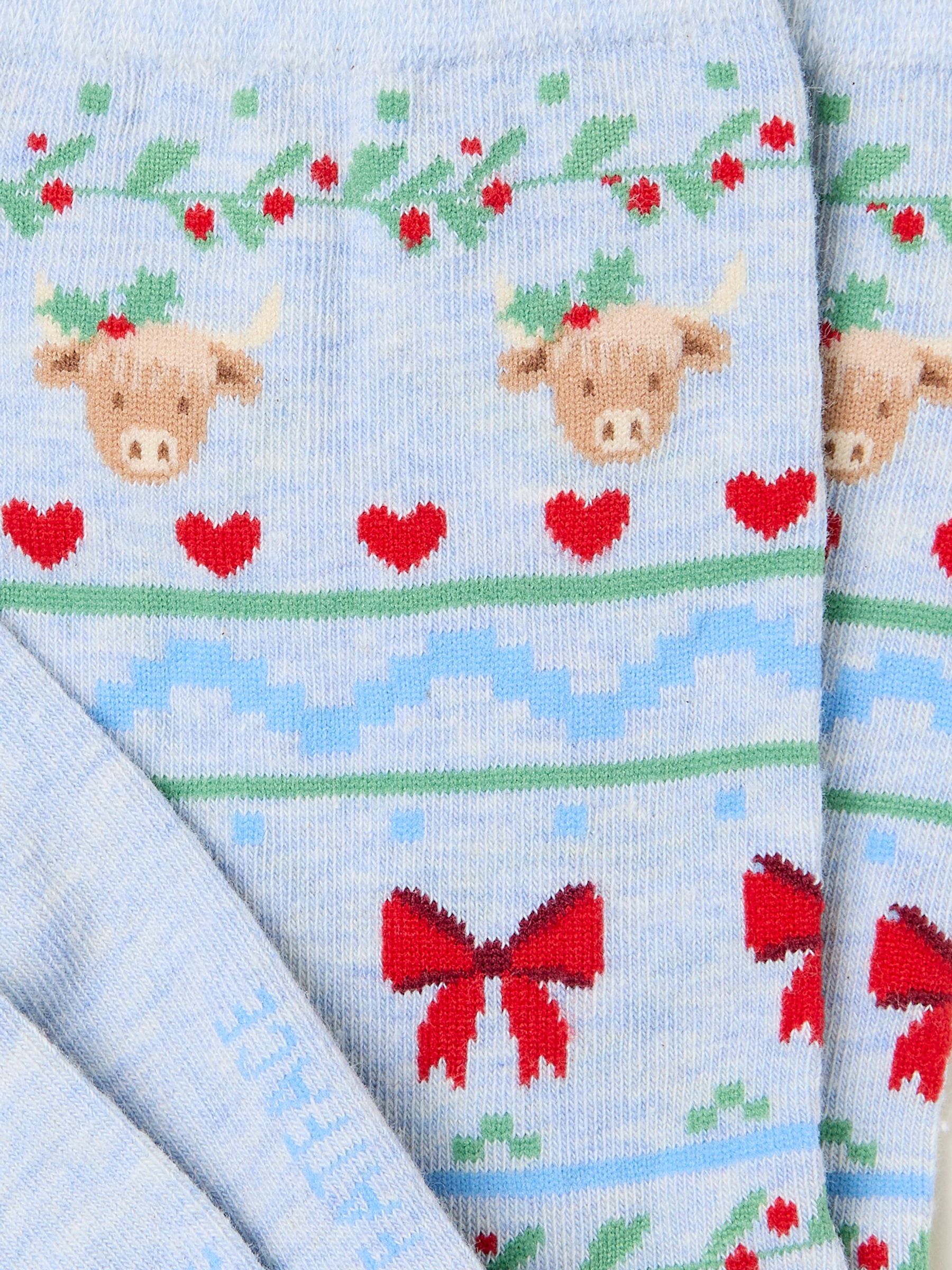 Light Blue Fairisle Highland Cow Socks - Image 2 of 2