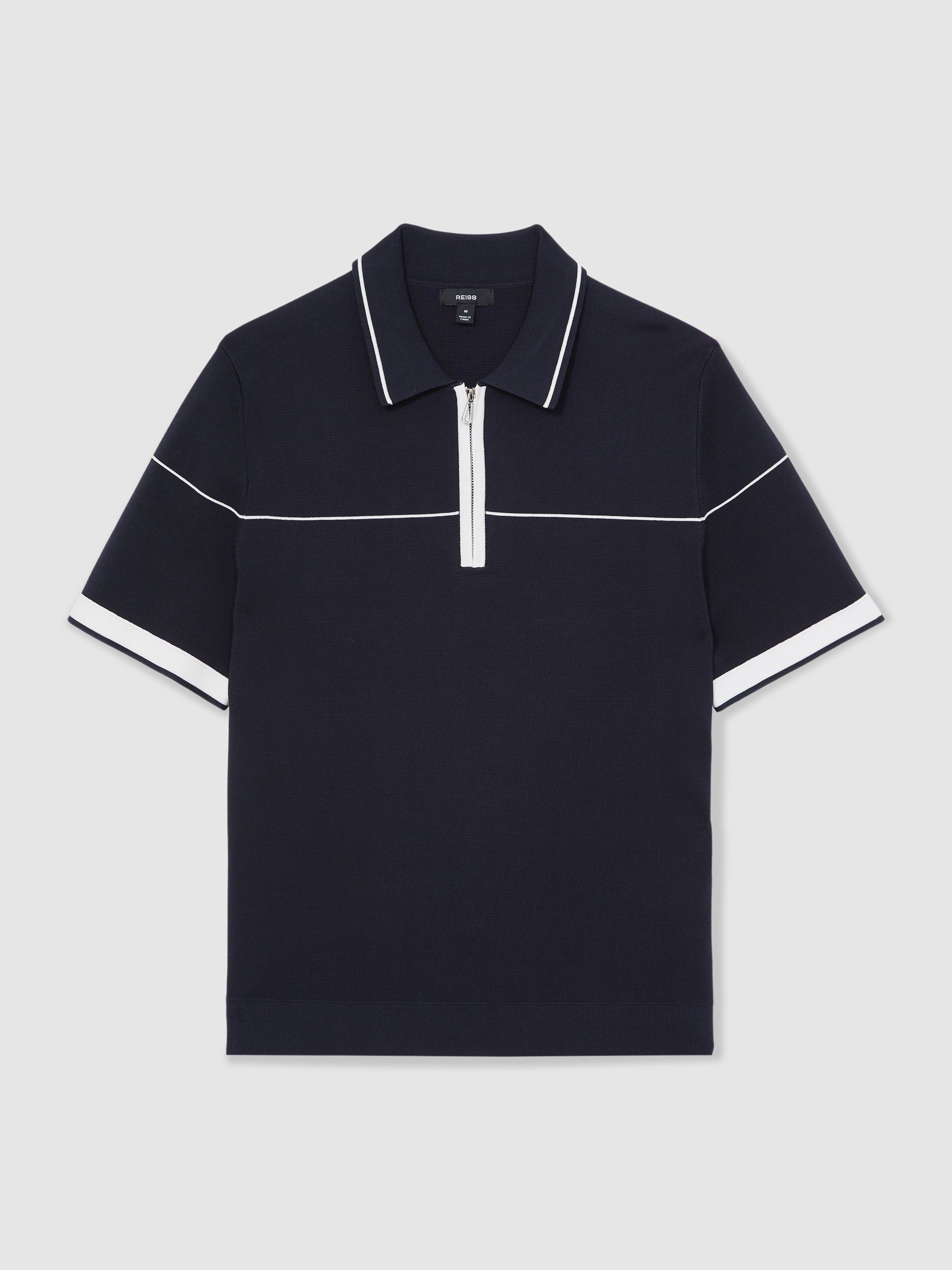 Half-Zip Tipped Polo Shirt in Navy/White - Image 2 of 6