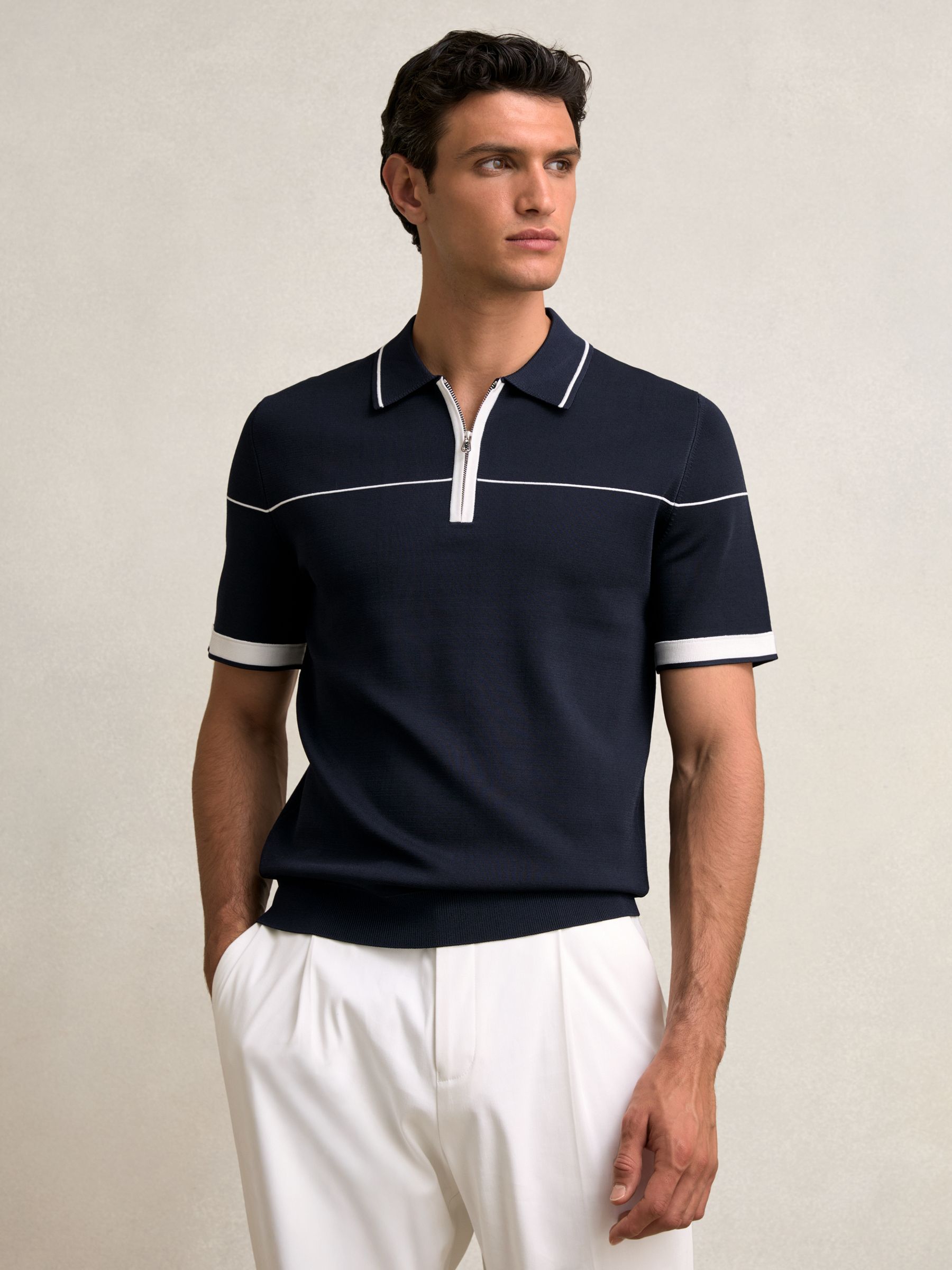 Half-Zip Tipped Polo Shirt in Navy/White - image 3
