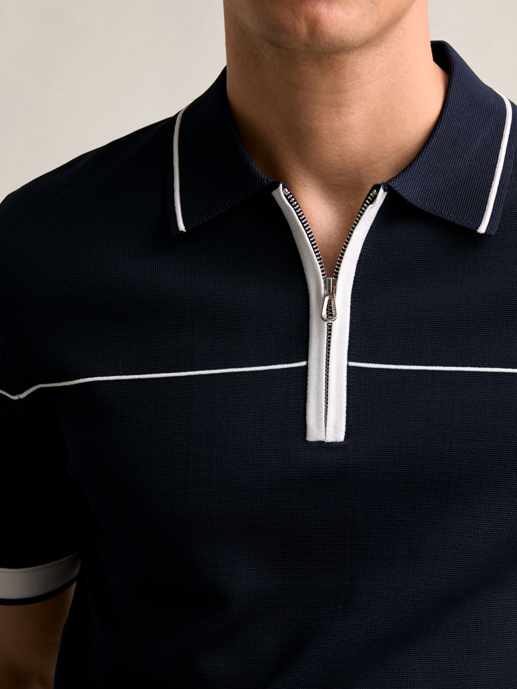 Half-Zip Tipped Polo Shirt in Navy/White - image 4