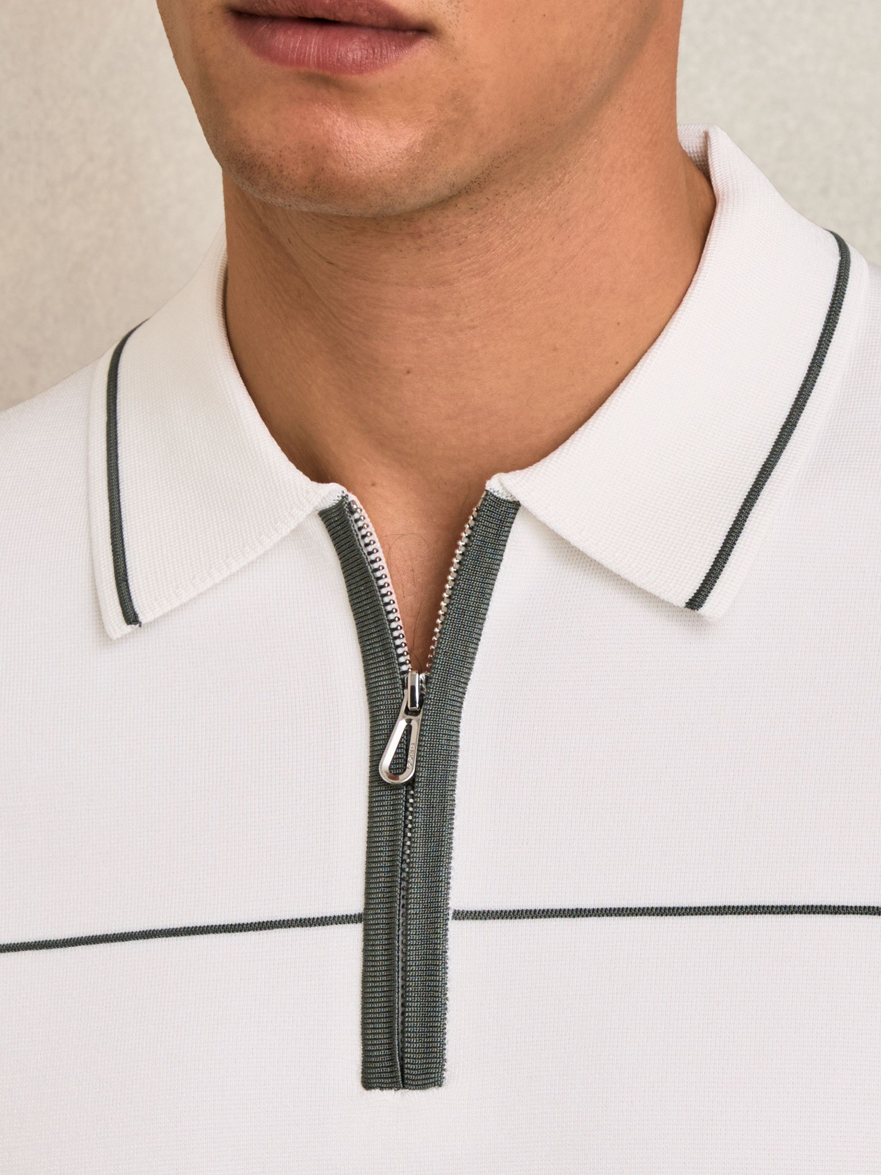 Half-Zip Tipped Polo Shirt in White/Green - image 5