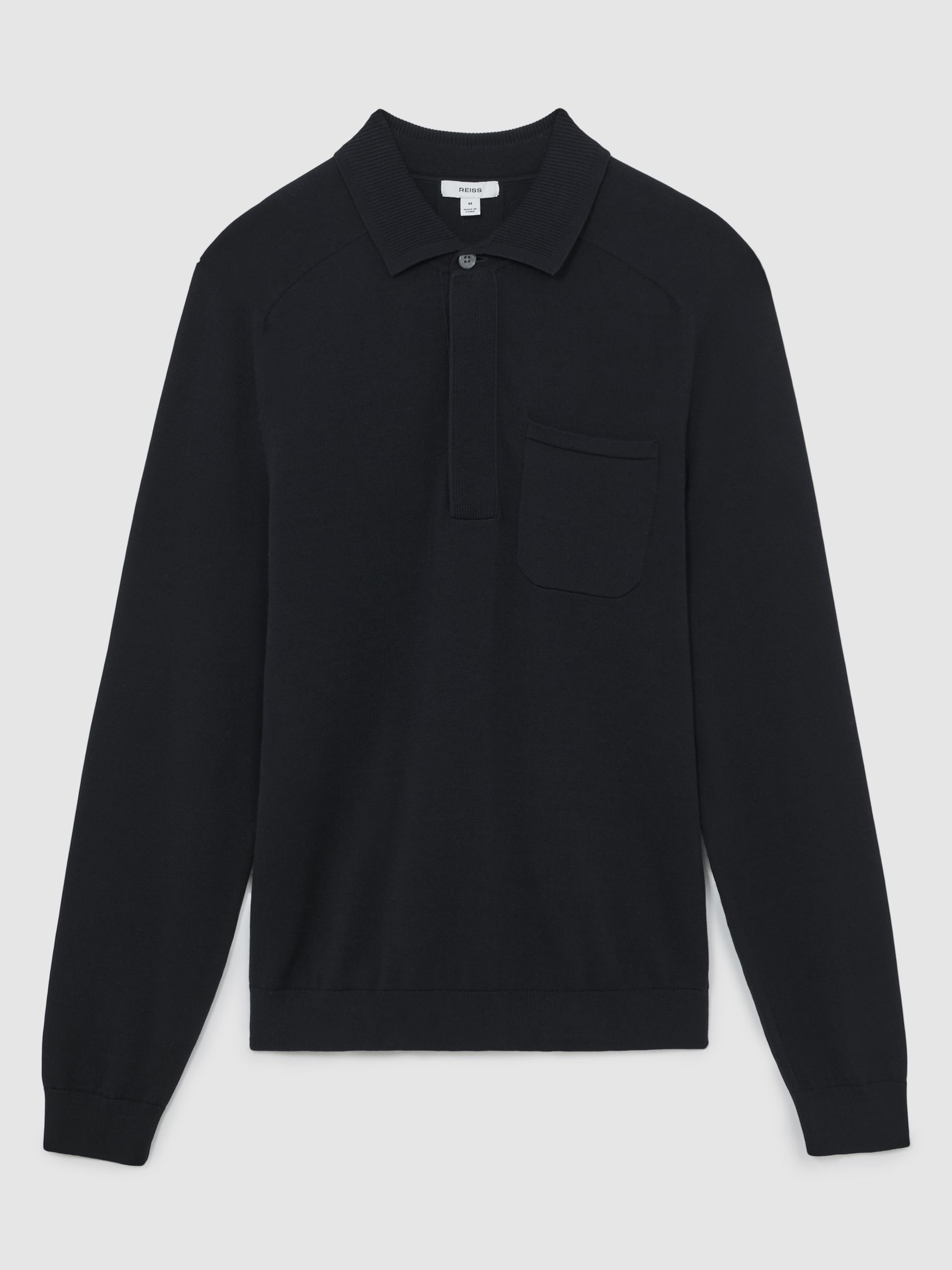 Polo en coton à patte de boutonnage dissimulée, bleu marine - Image 2 de 6