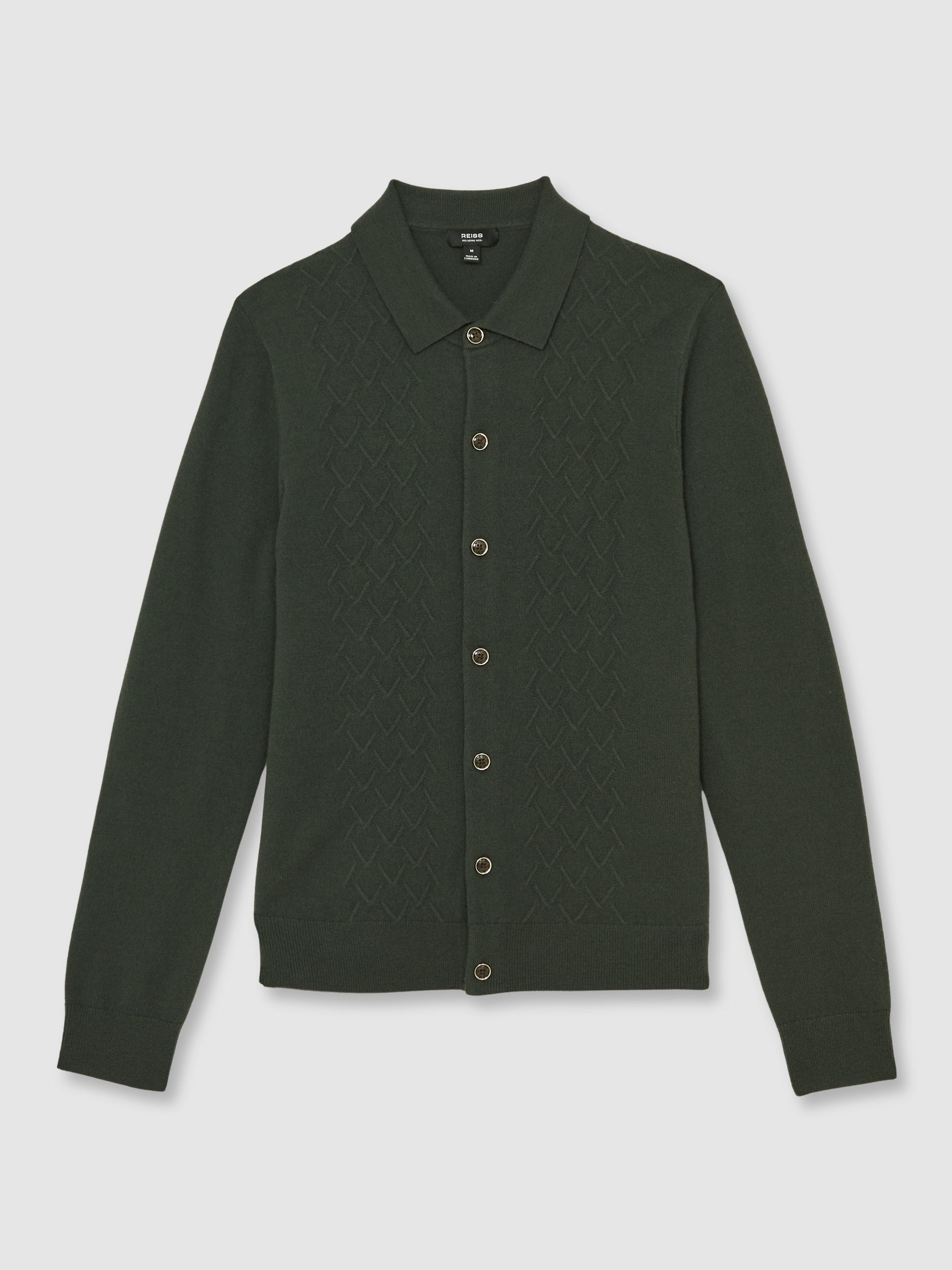 Wool V-Stitch Button-Through Cardigan in Forest Green - Image 2 of 5