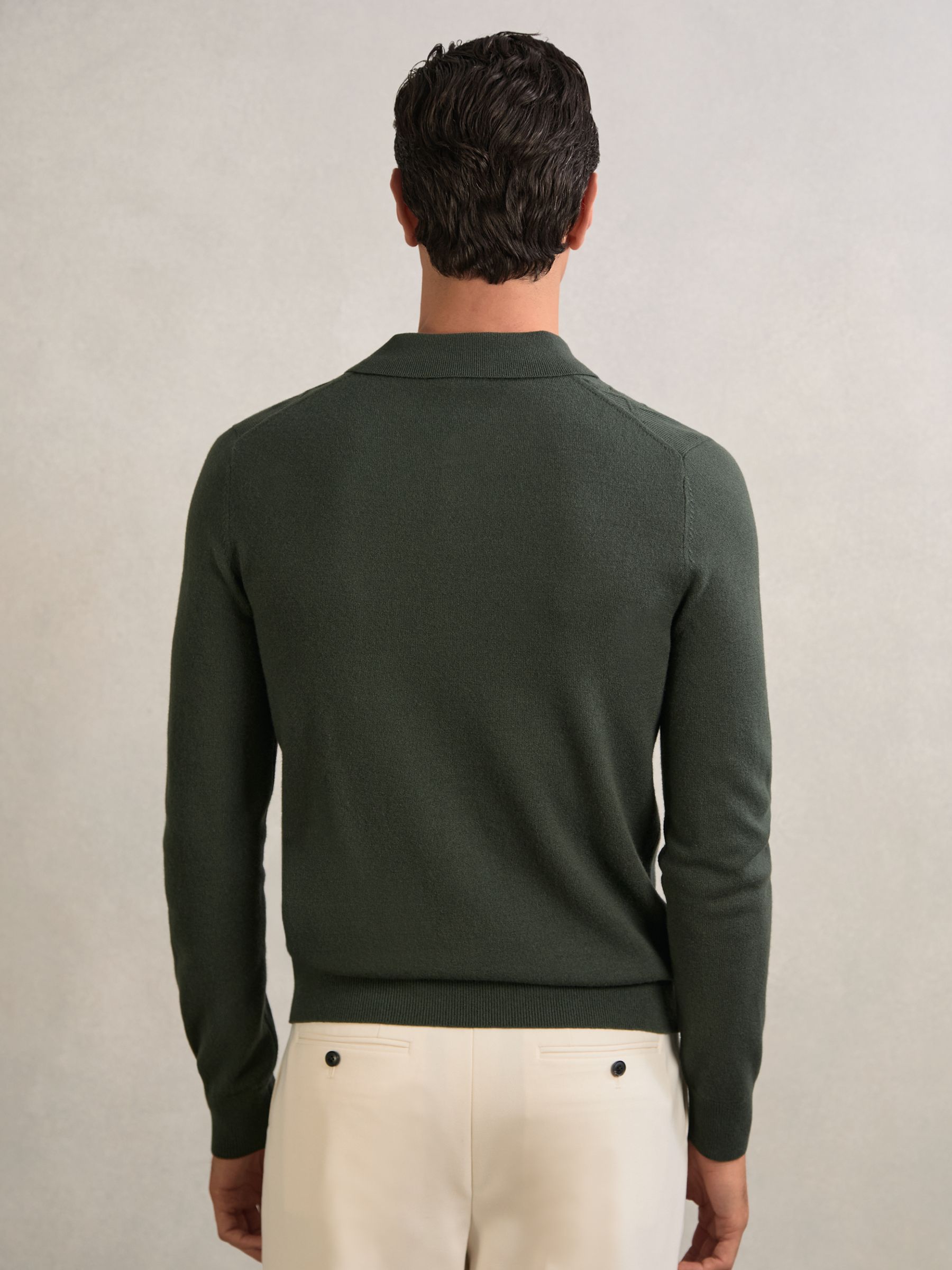Wool V-Stitch Button-Through Cardigan in Forest Green - Image 4 of 5