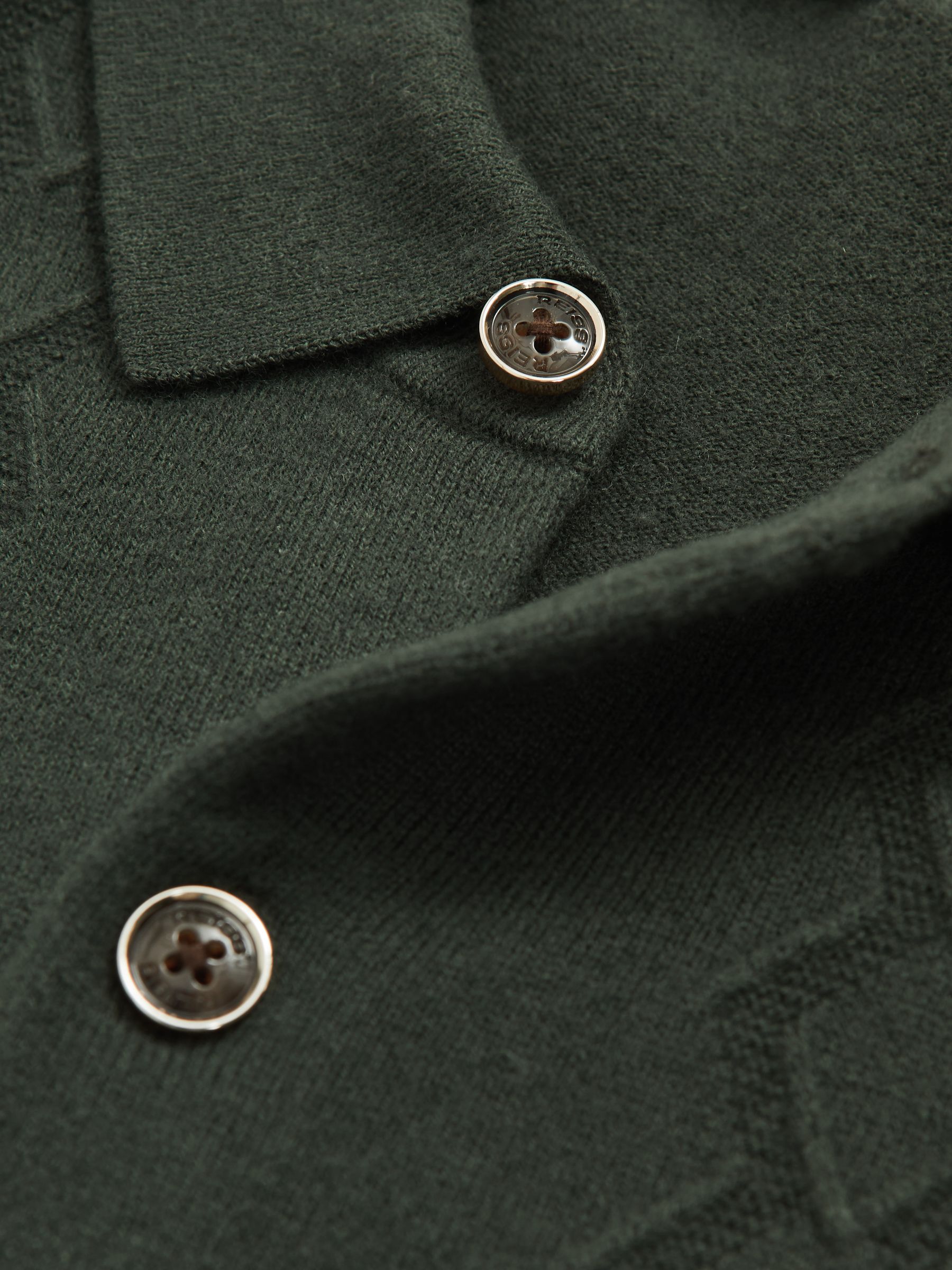 Wool V-Stitch Button-Through Cardigan in Forest Green - Image 5 of 5