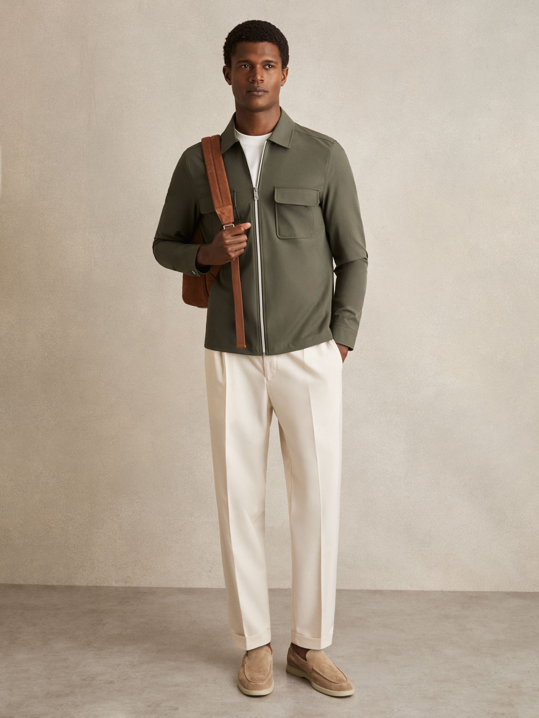Technical Zip-Through Overshirt in Green - Image 3 of 6