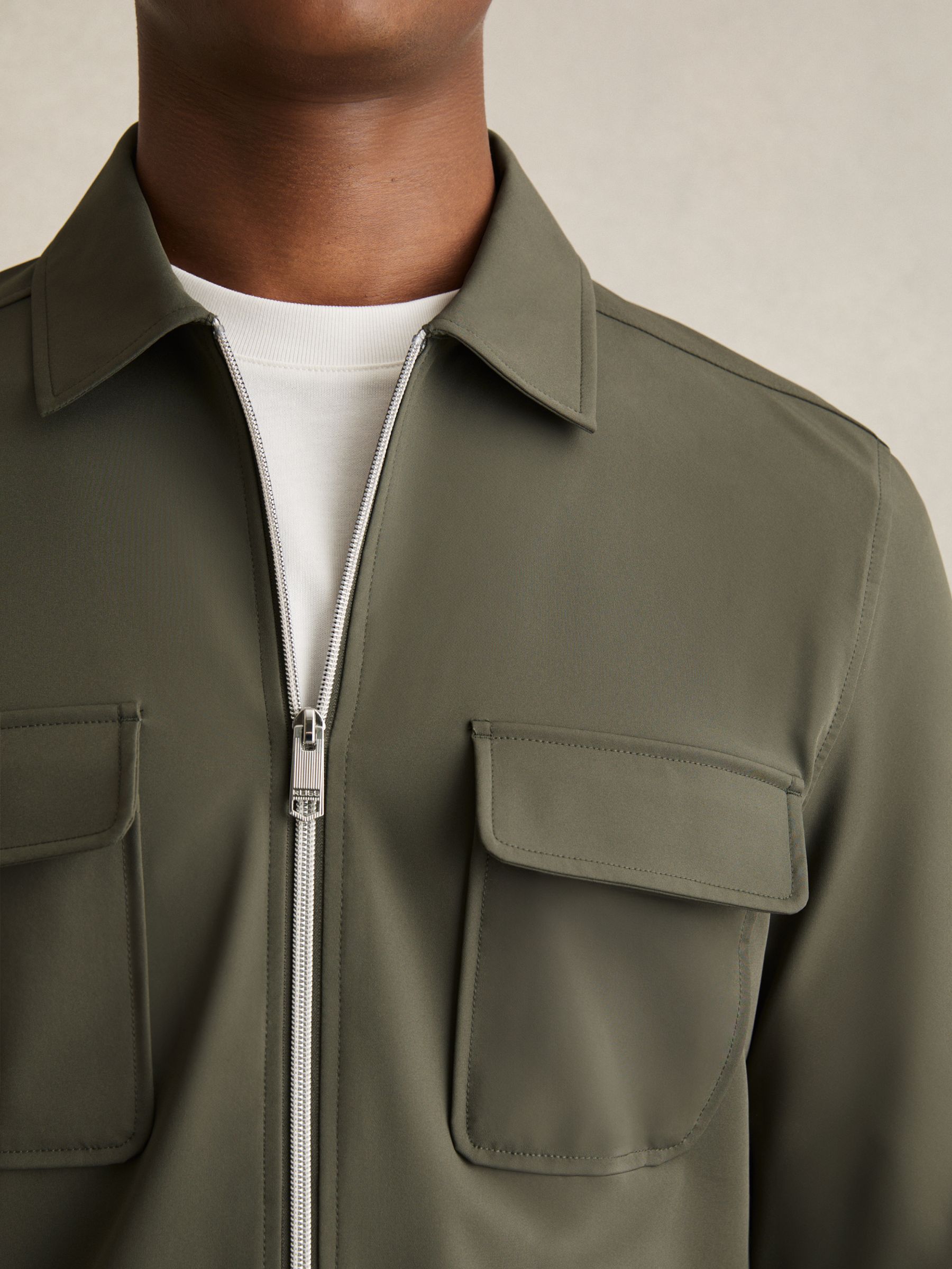 Technical Zip-Through Overshirt in Green - Image 4 of 6
