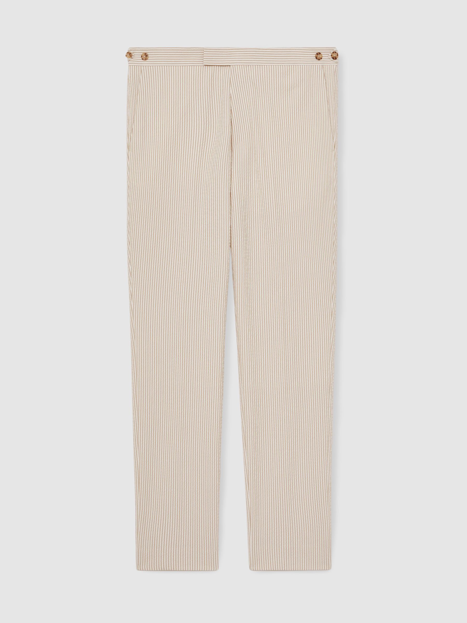 Seersucker Slim-Fit Suit Trousers in Oatmeal/White - image 1