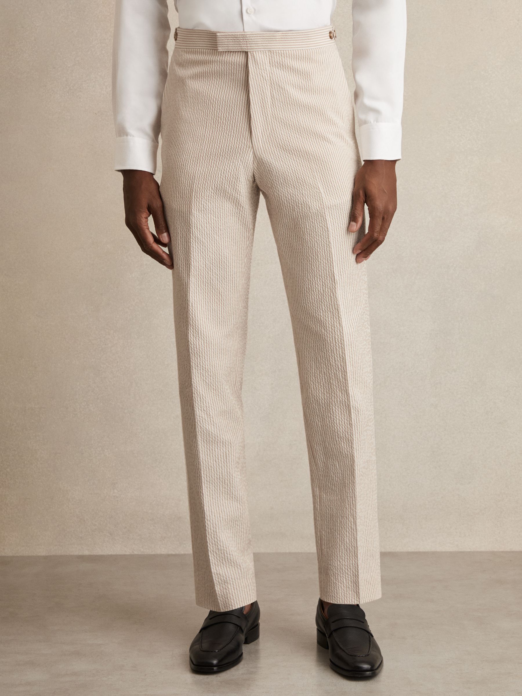 Seersucker Slim-Fit Suit Trousers in Oatmeal/White - image 3