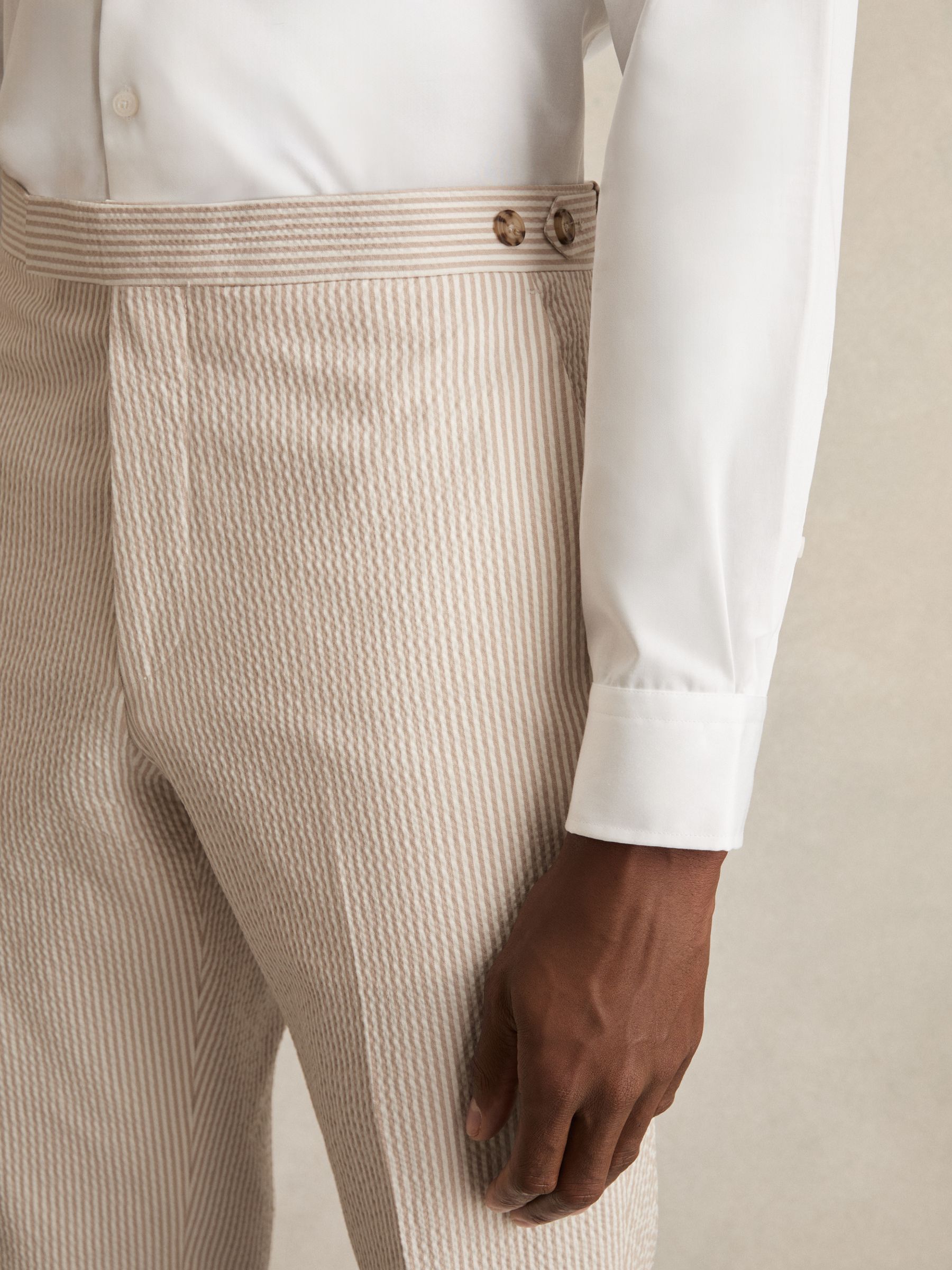 Seersucker Slim-Fit Suit Trousers in Oatmeal/White - image 4