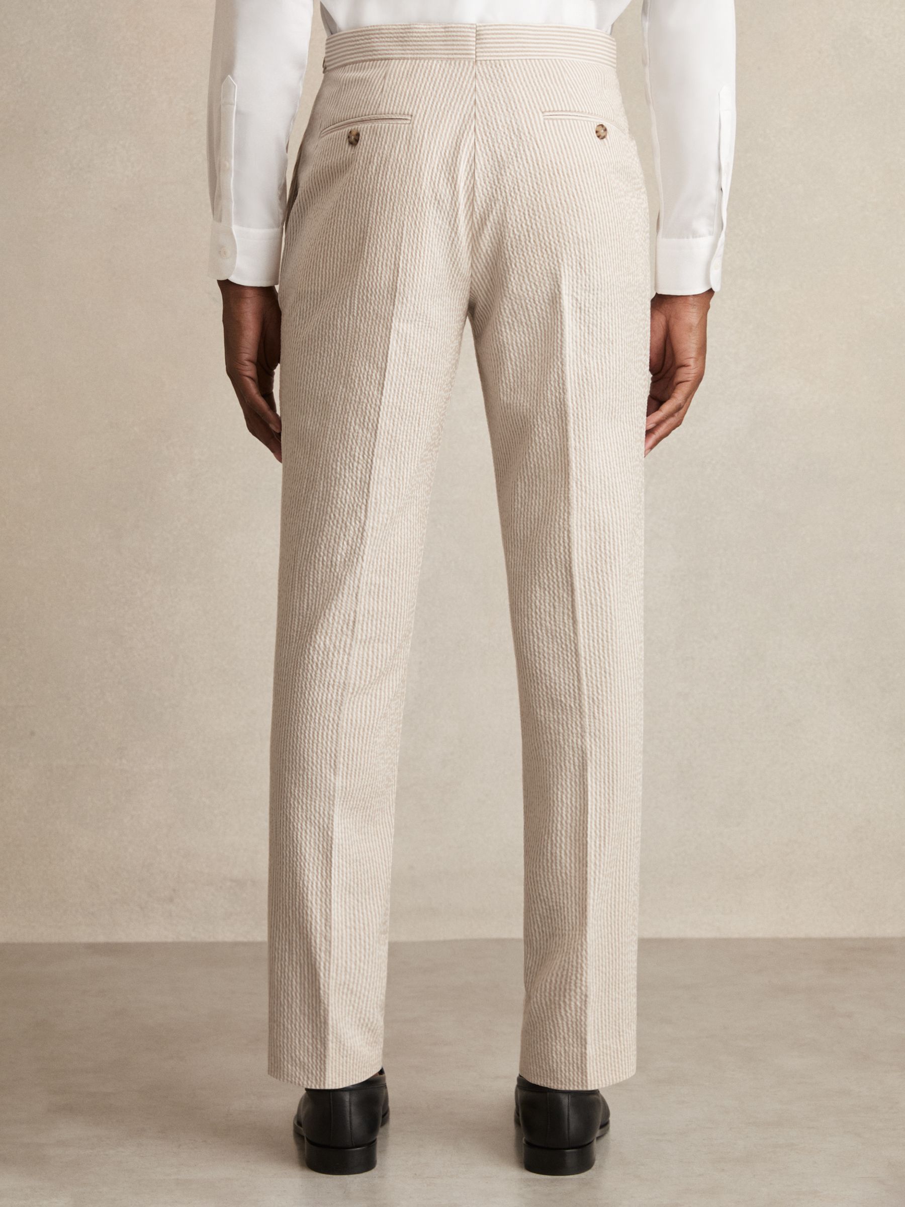 Seersucker Slim-Fit Suit Trousers in Oatmeal/White - image 5