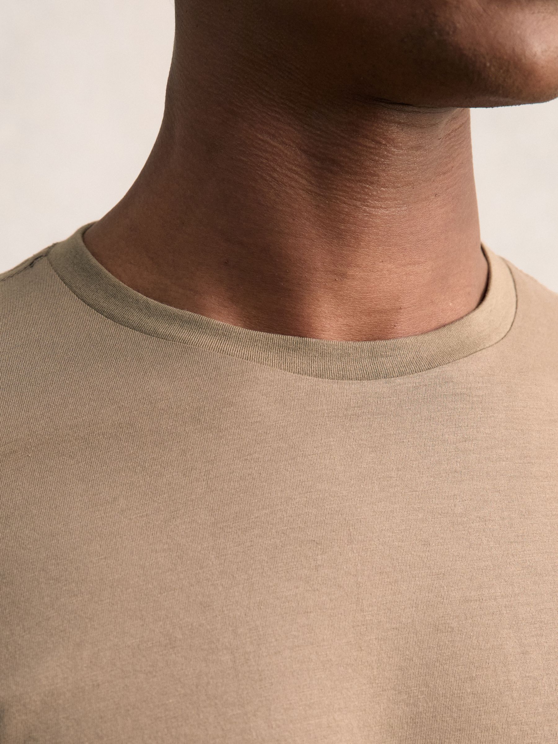 Cotton Crew Neck T-Shirt in Light Taupe Brown - Image 4 of 7