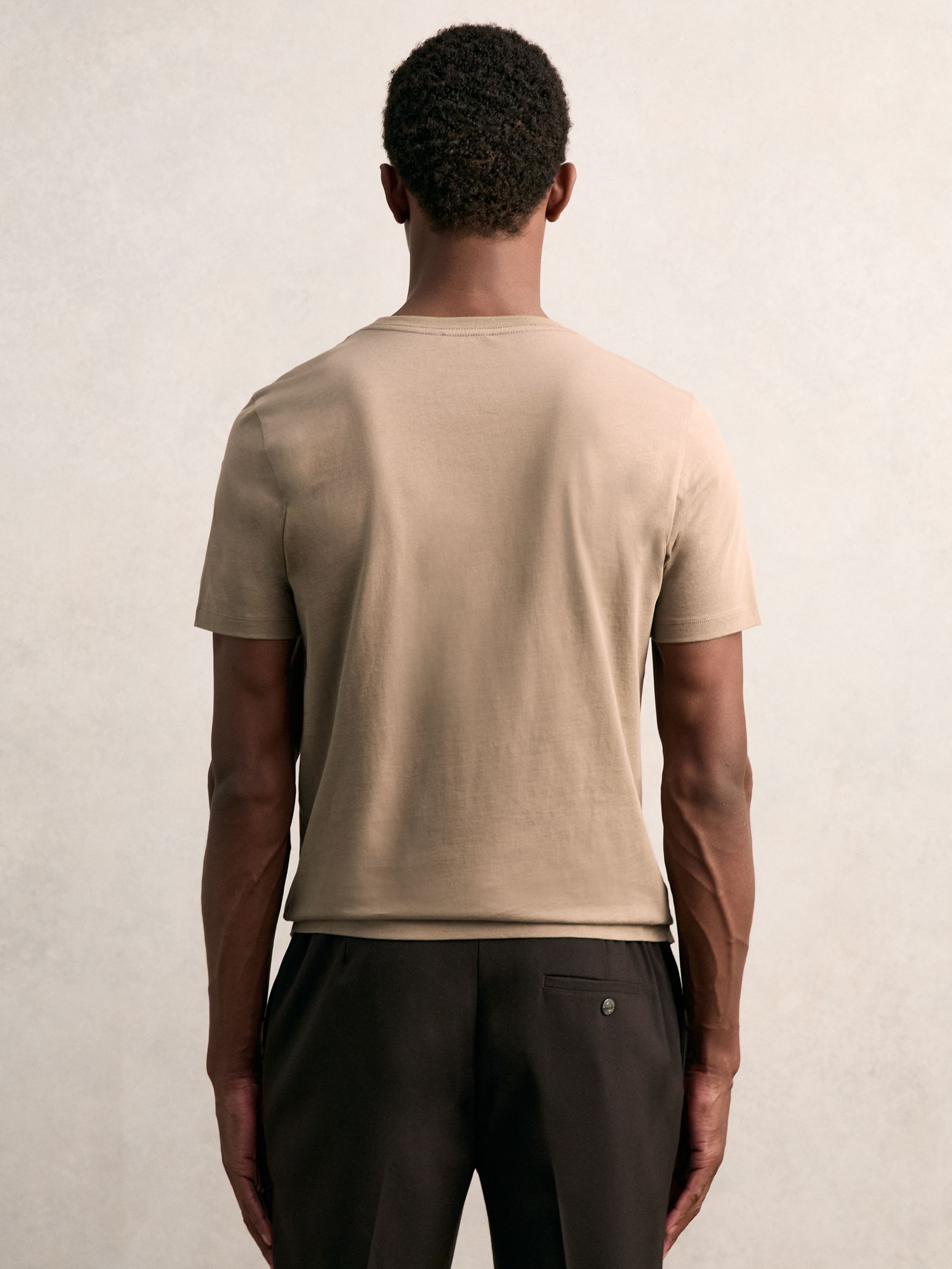 Cotton Crew Neck T-Shirt in Light Taupe Brown - Image 5 of 7