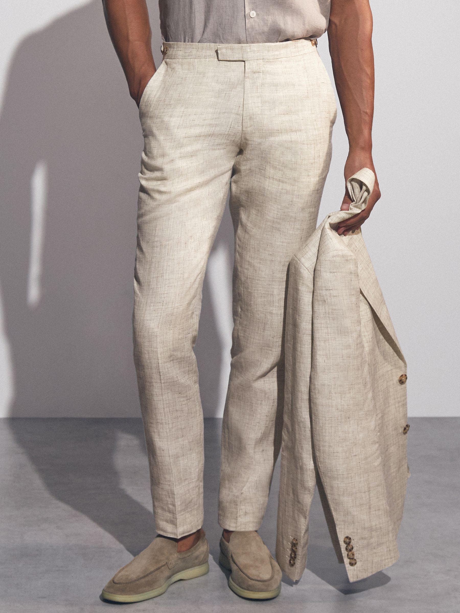 Linen-Cotton Slim-Fit Suit Trousers in Stone - Image 3 of 7
