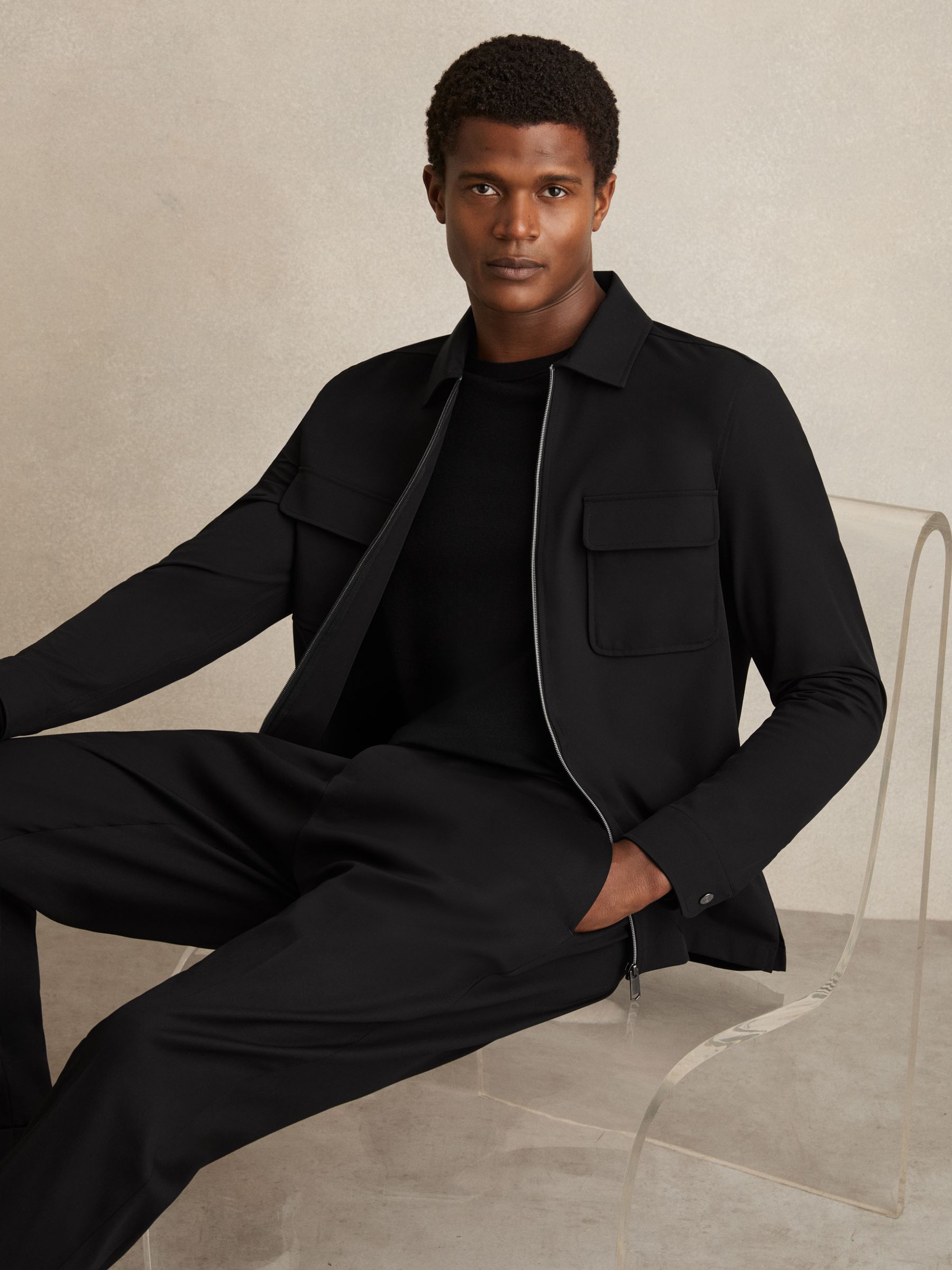 Technical Zip-Through Overshirt in Black - Image 1 of 7