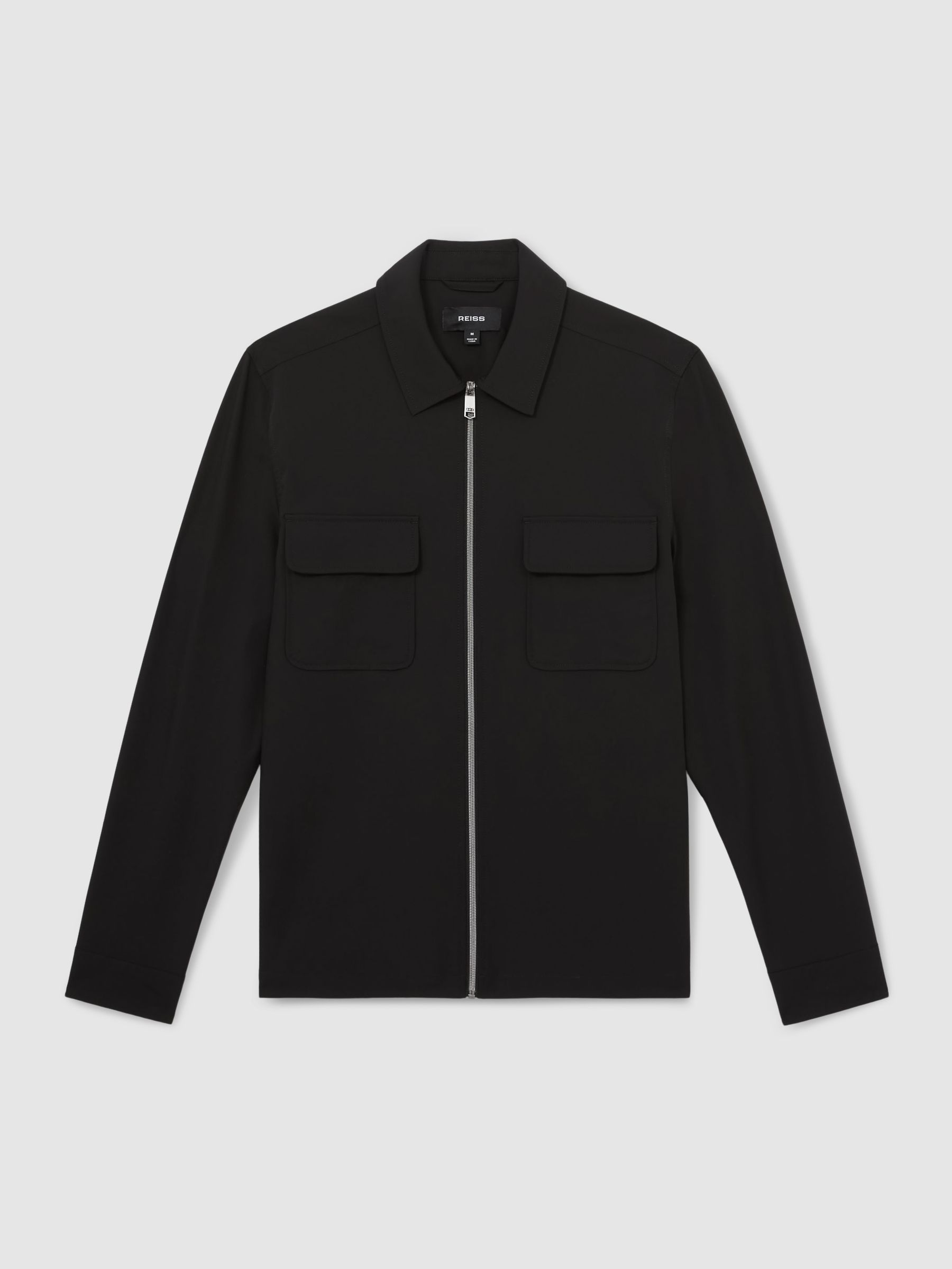 Technical Zip-Through Overshirt in Black - Image 2 of 7