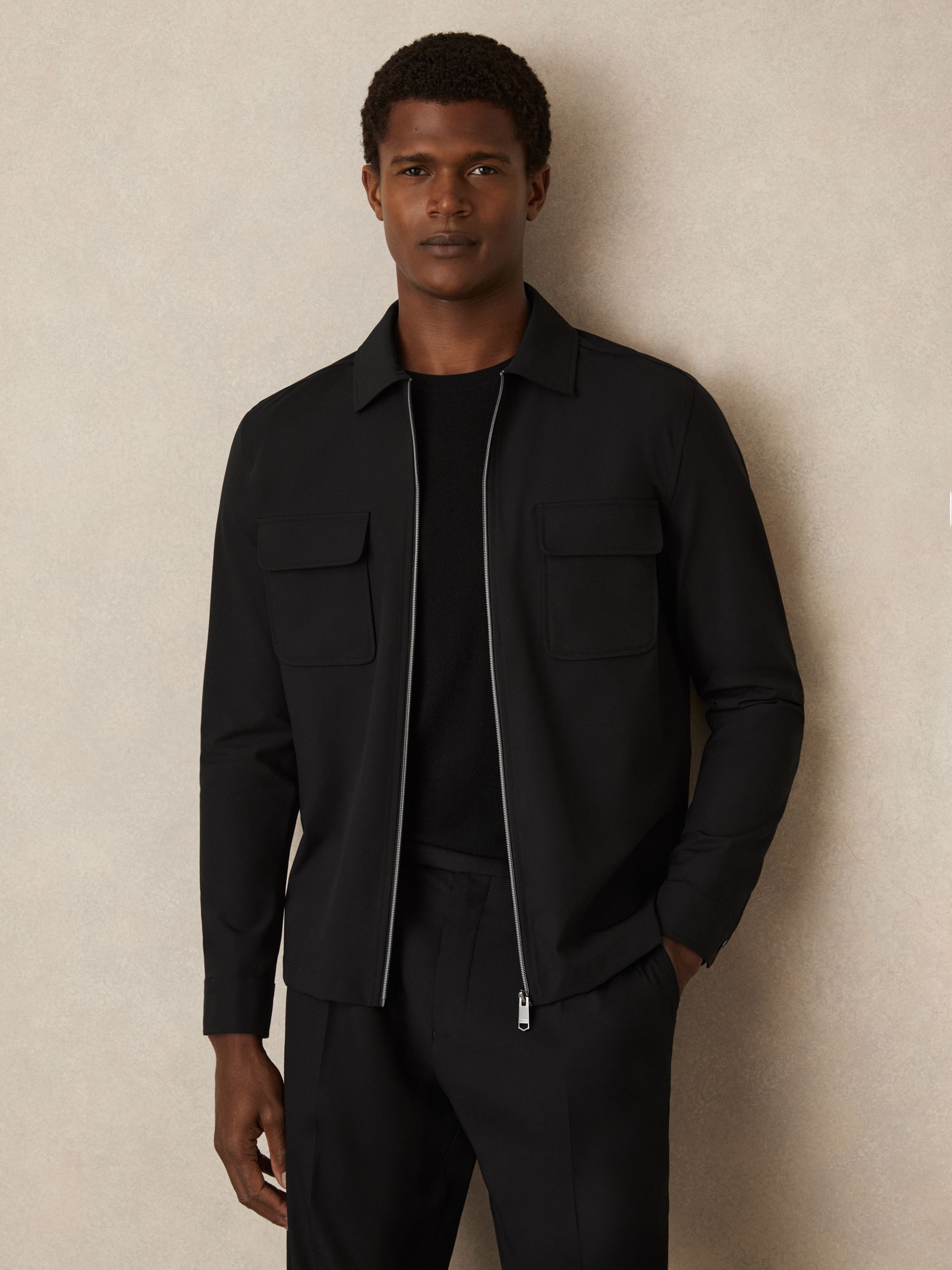 Technical Zip-Through Overshirt in Black - Image 4 of 7
