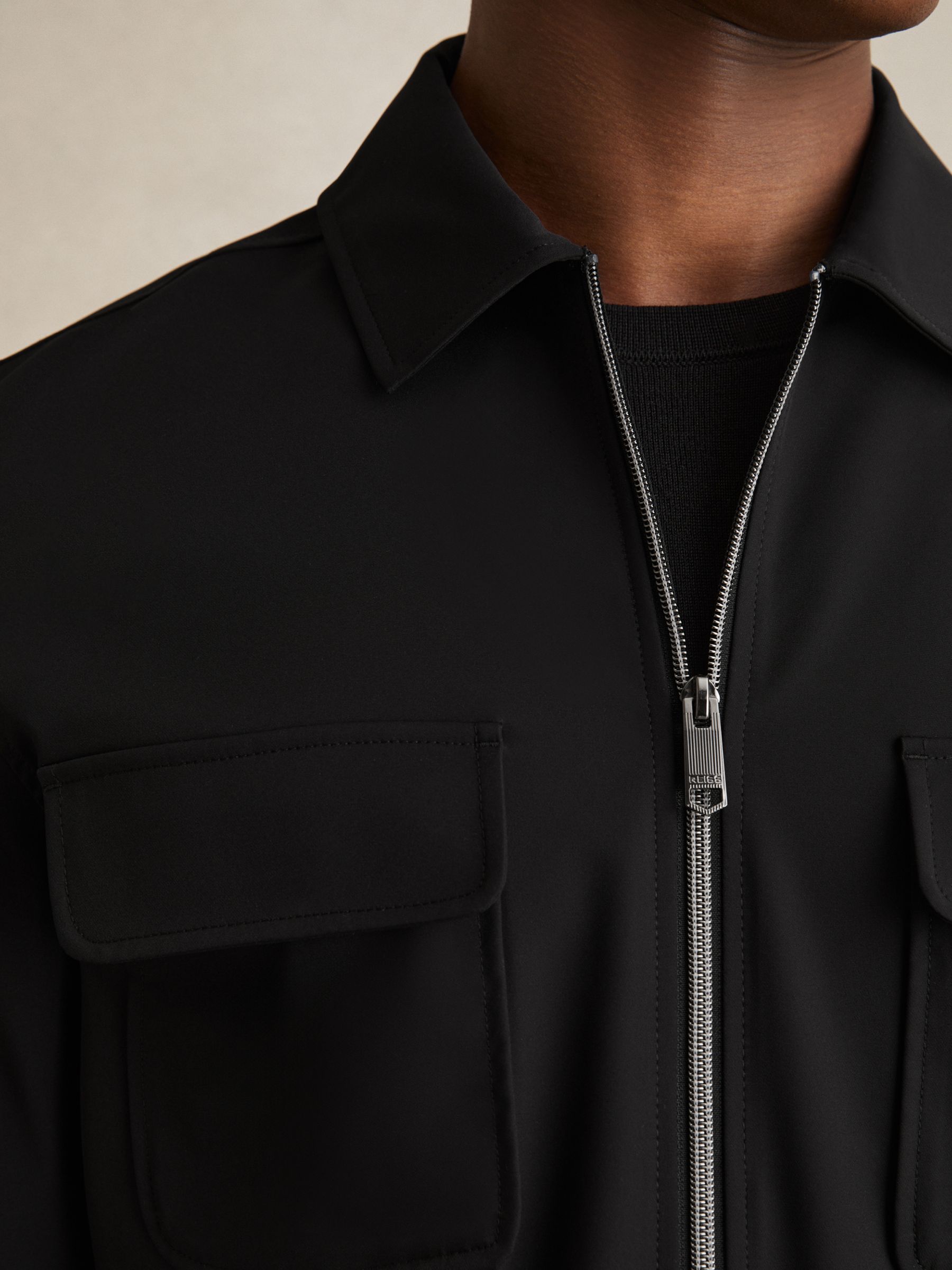 Technical Zip-Through Overshirt in Black - Image 5 of 7