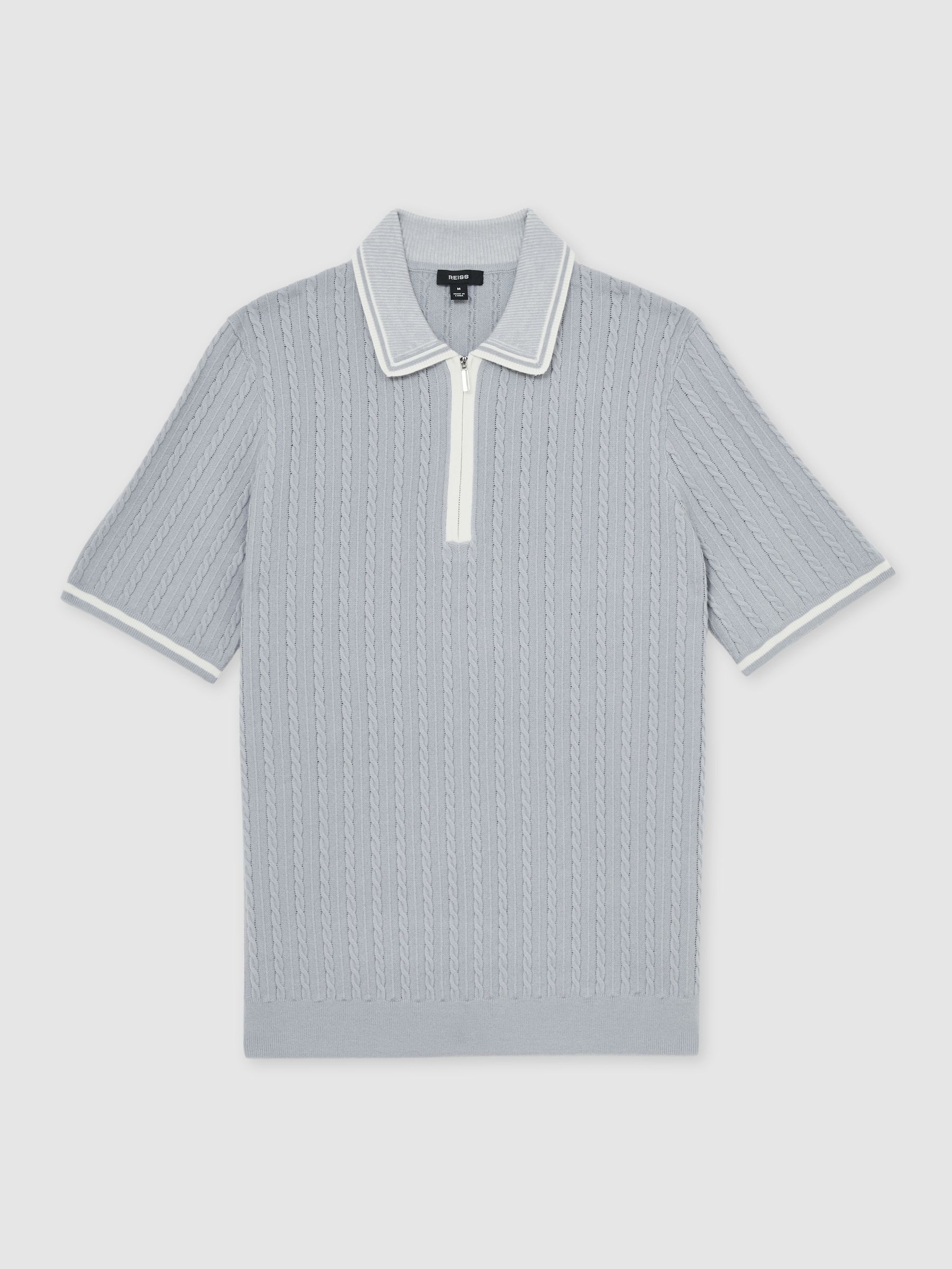 Reiss Micro-Cable Half-Zip Polo Shirt in Soft Blue | REISS