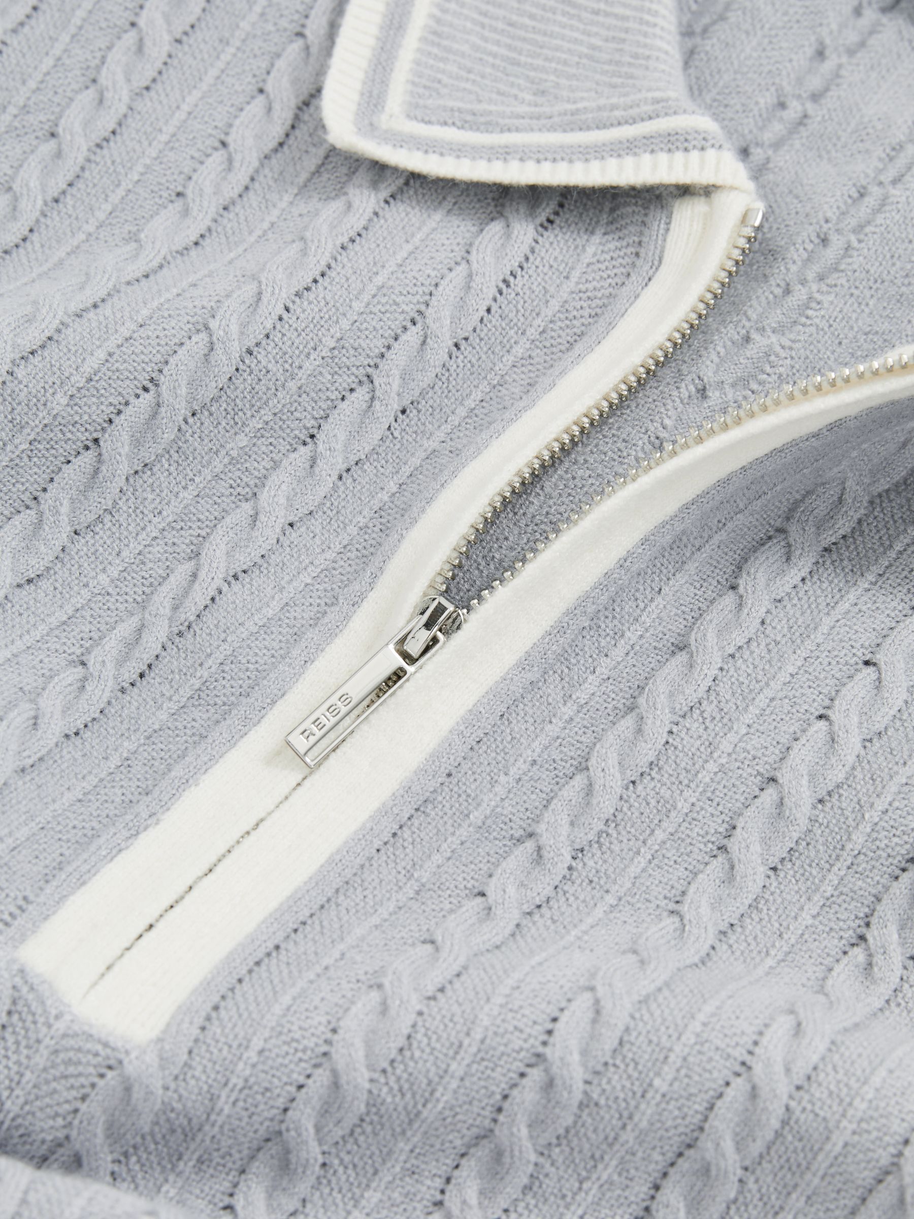 Micro-Cable Half-Zip Polo Shirt in Soft Blue - Image 5 of 5
