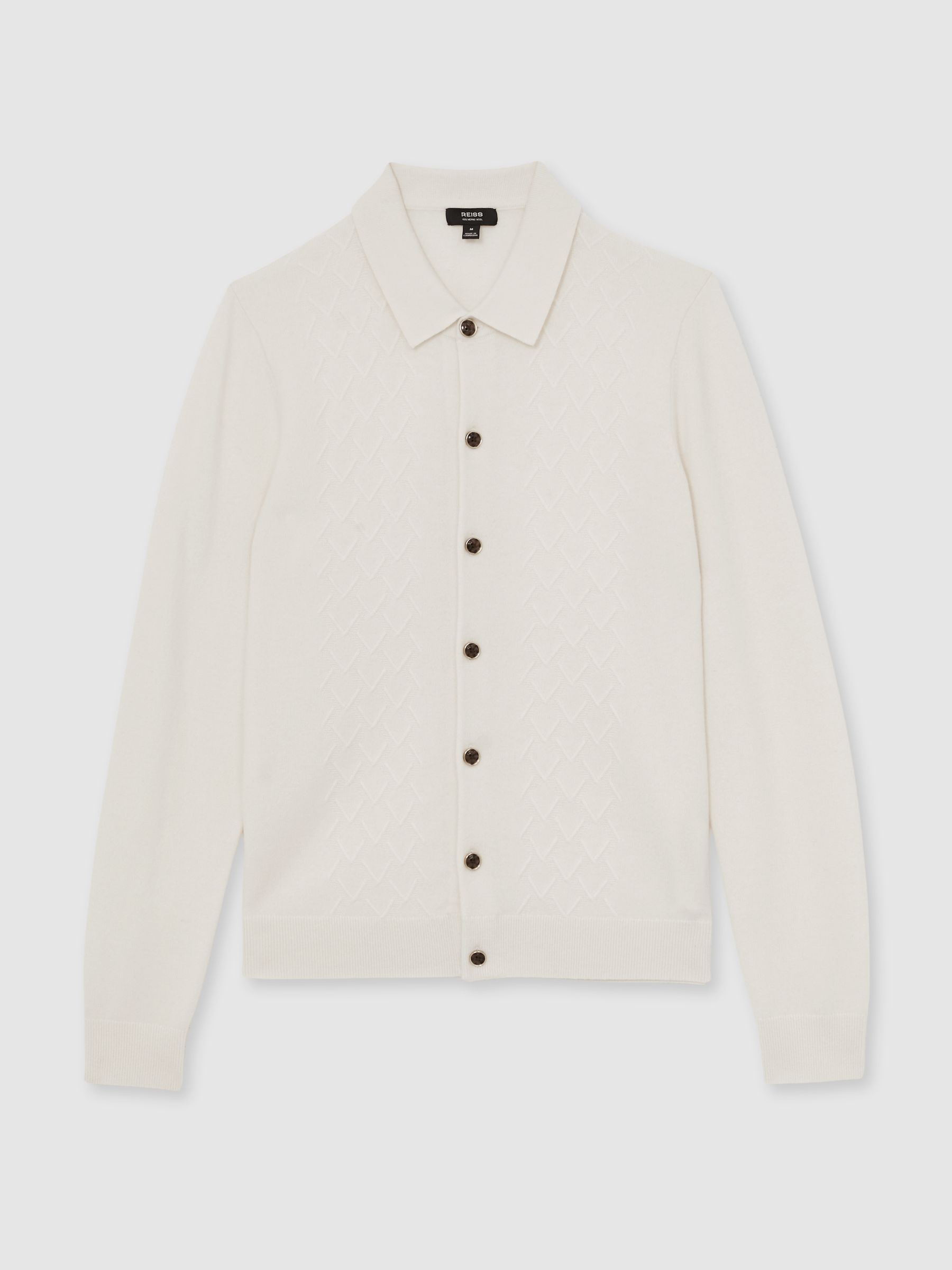 Wool V-Stitch Button-Through Cardigan in Off White - Image 2 of 5