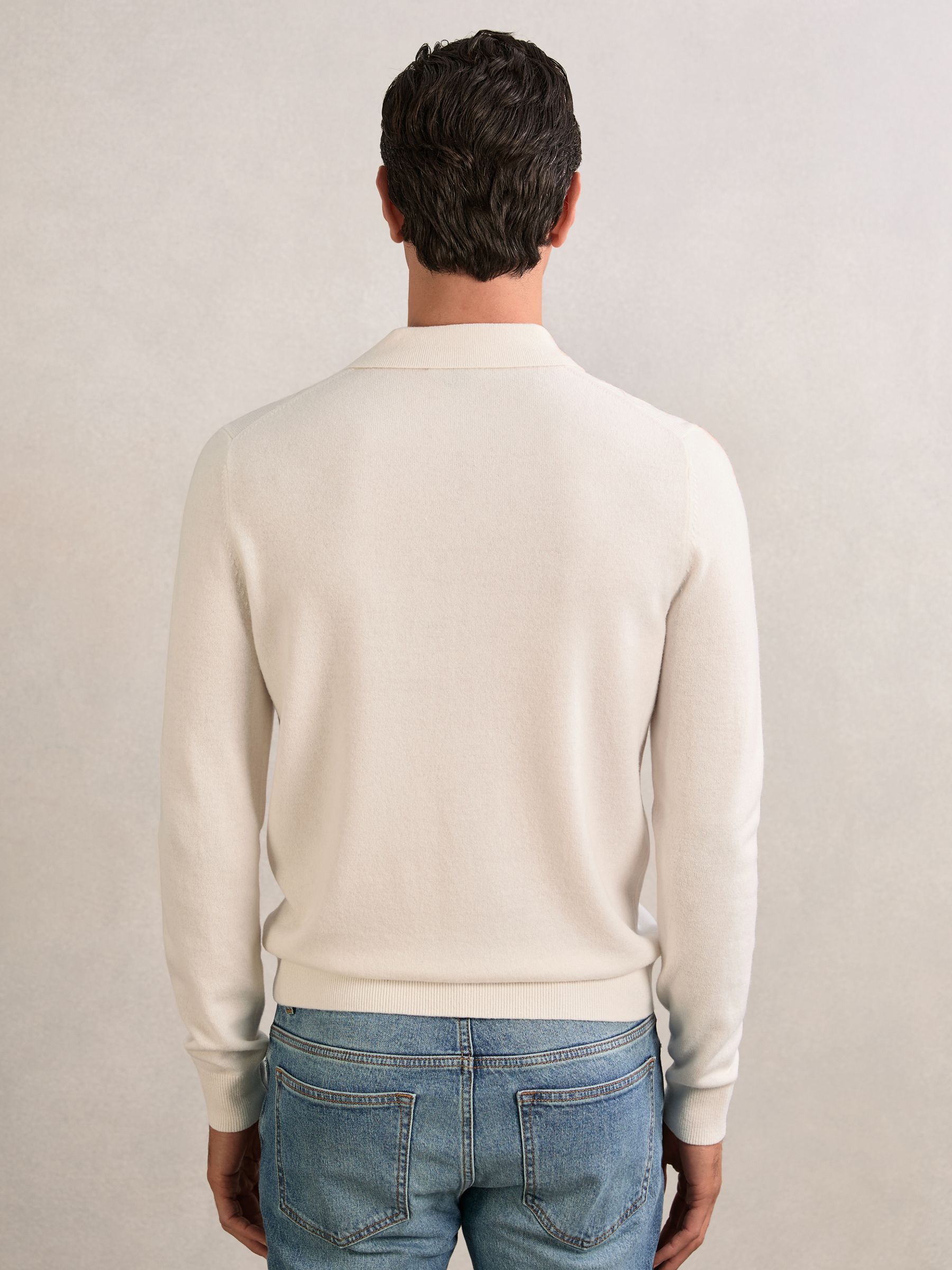 Wool V-Stitch Button-Through Cardigan in Off White - image 4