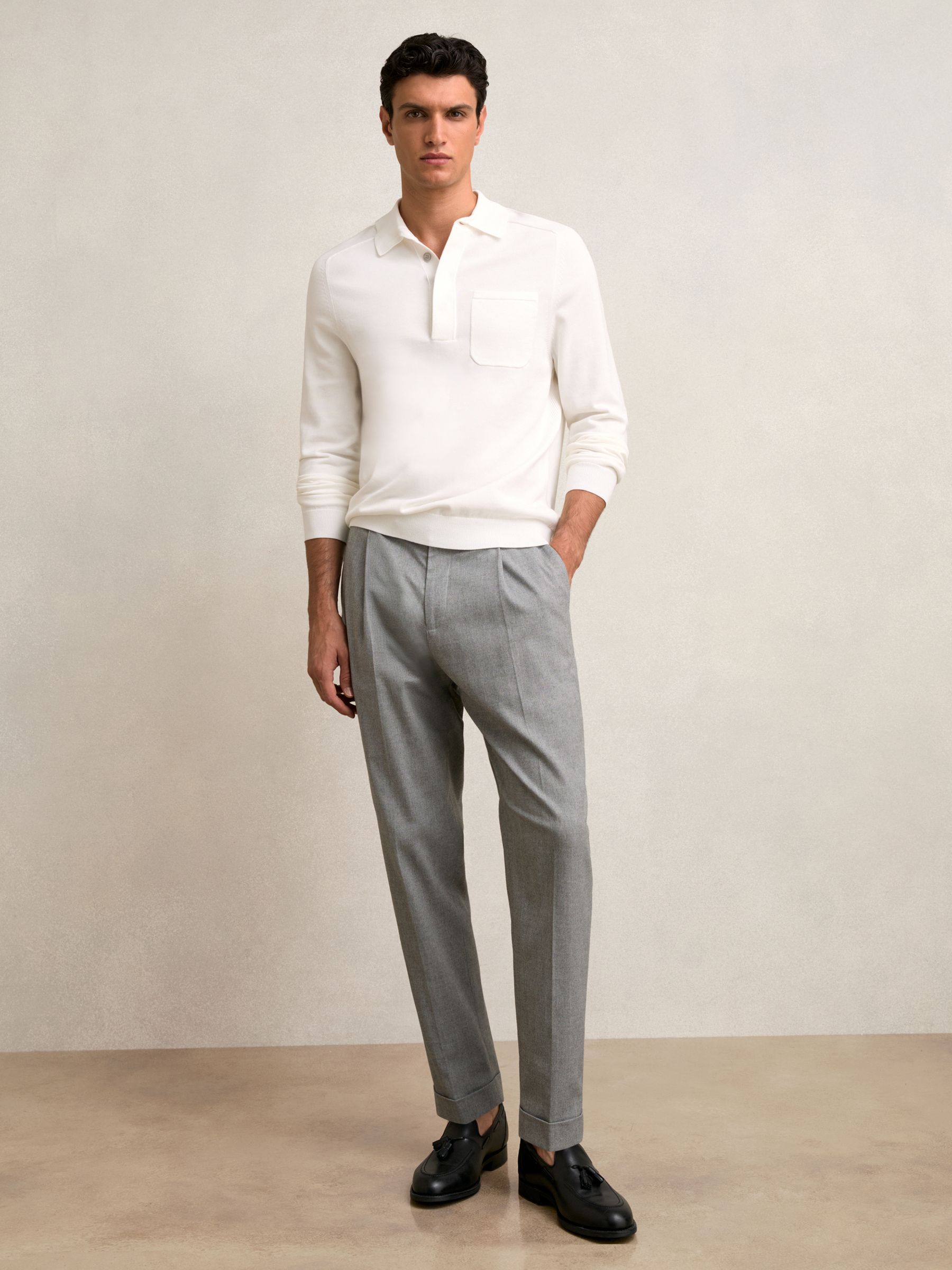 Cotton Concealed-Placket Polo Shirt in White - image 3