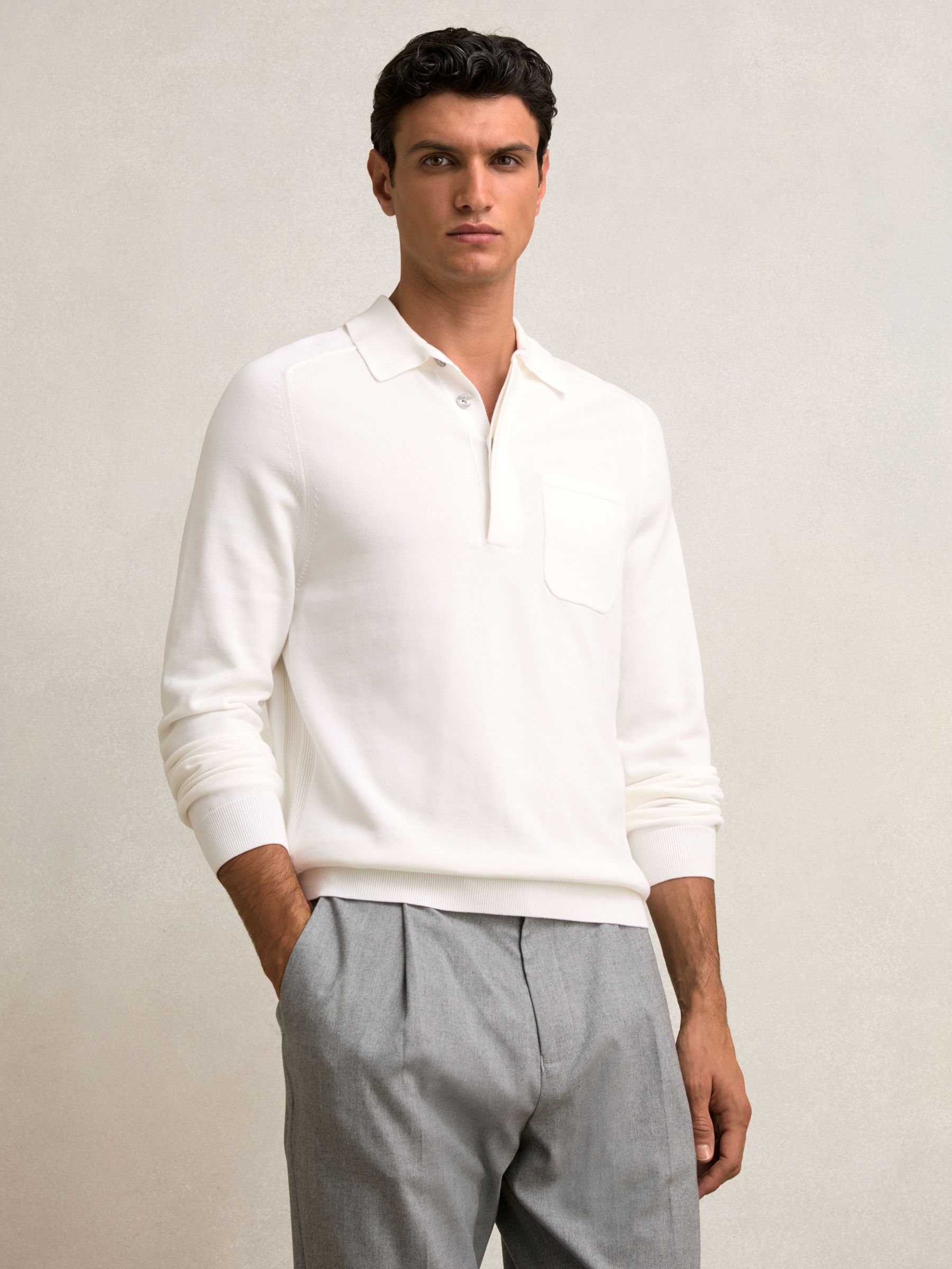 Cotton Concealed-Placket Polo Shirt in White - image 4