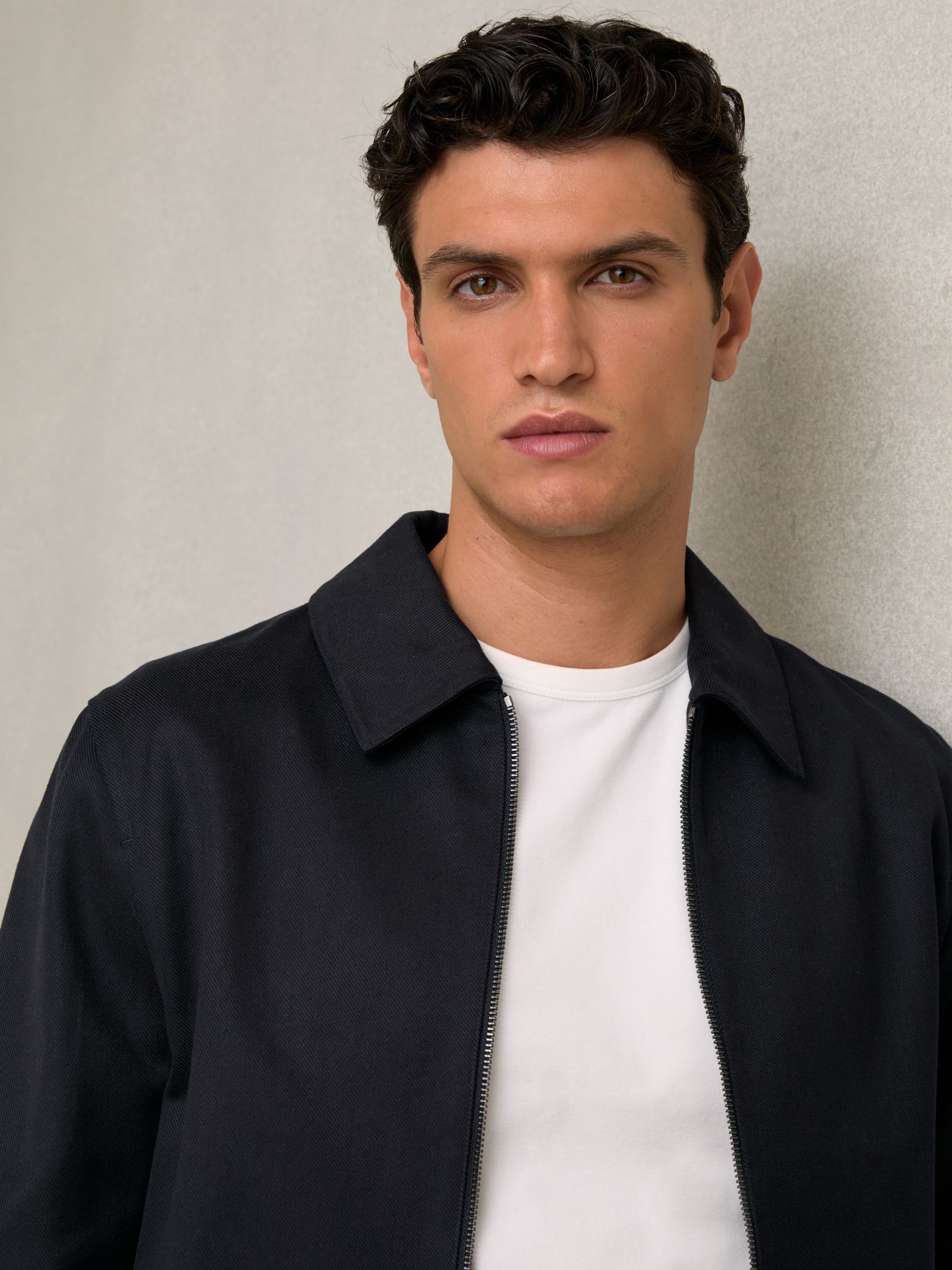 Lyocell-Cotton Zip-Through Twill Jacket in Navy - Image 3 of 6
