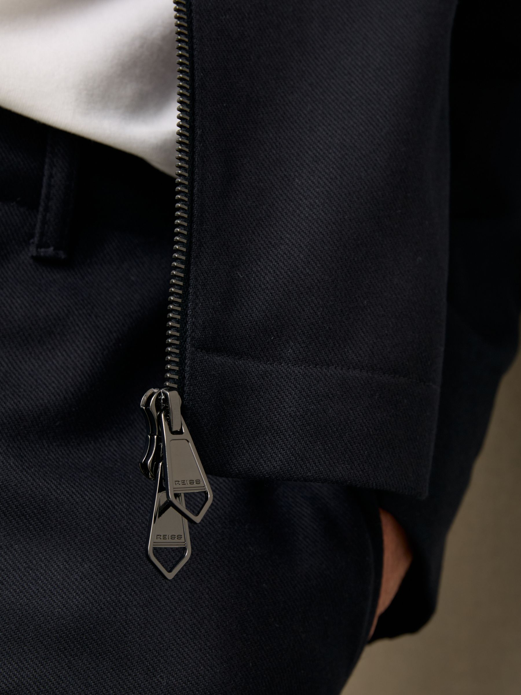 Lyocell-Cotton Zip-Through Twill Jacket in Navy - Image 4 of 6