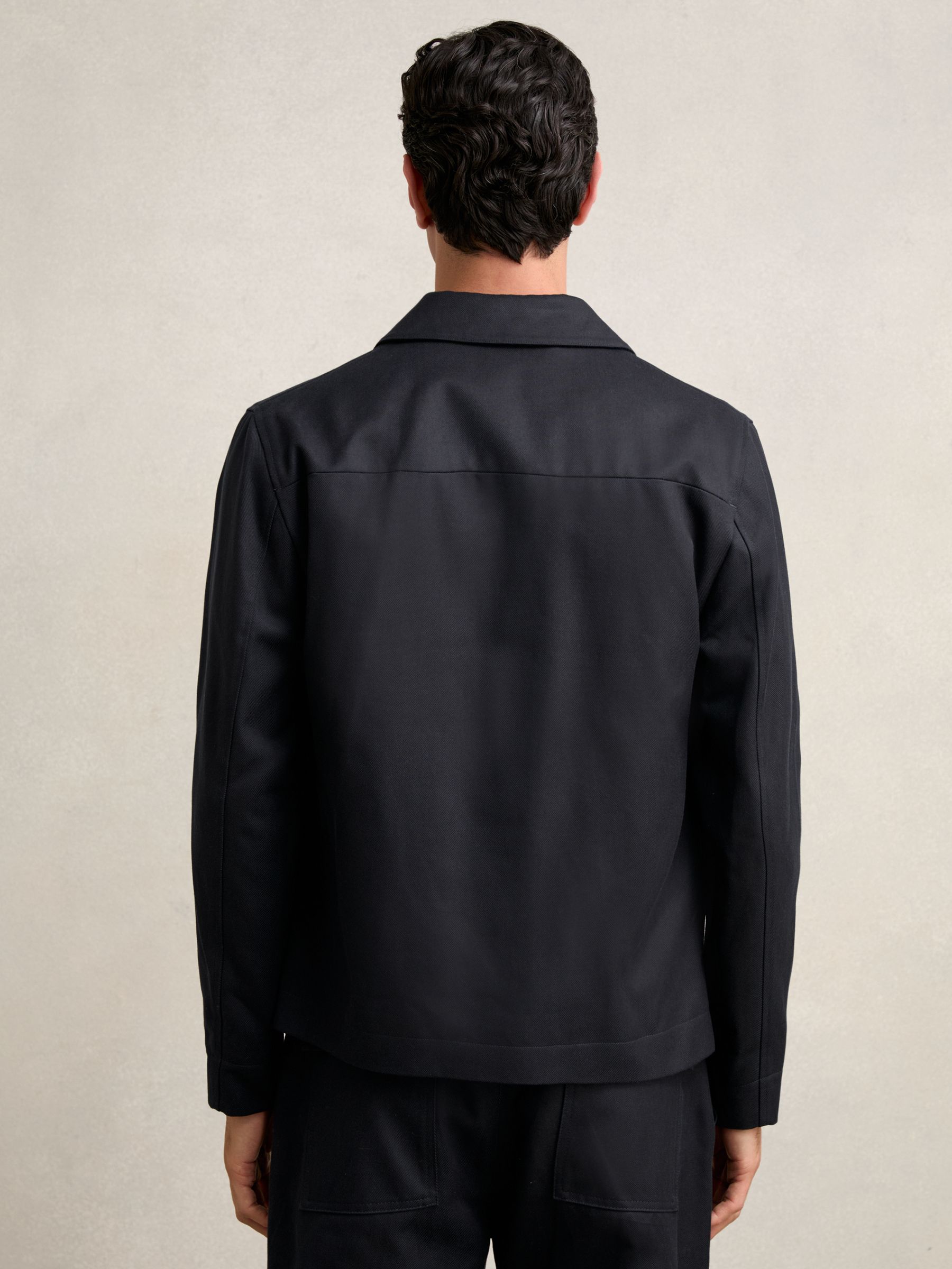 Lyocell-Cotton Zip-Through Twill Jacket in Navy - image 3