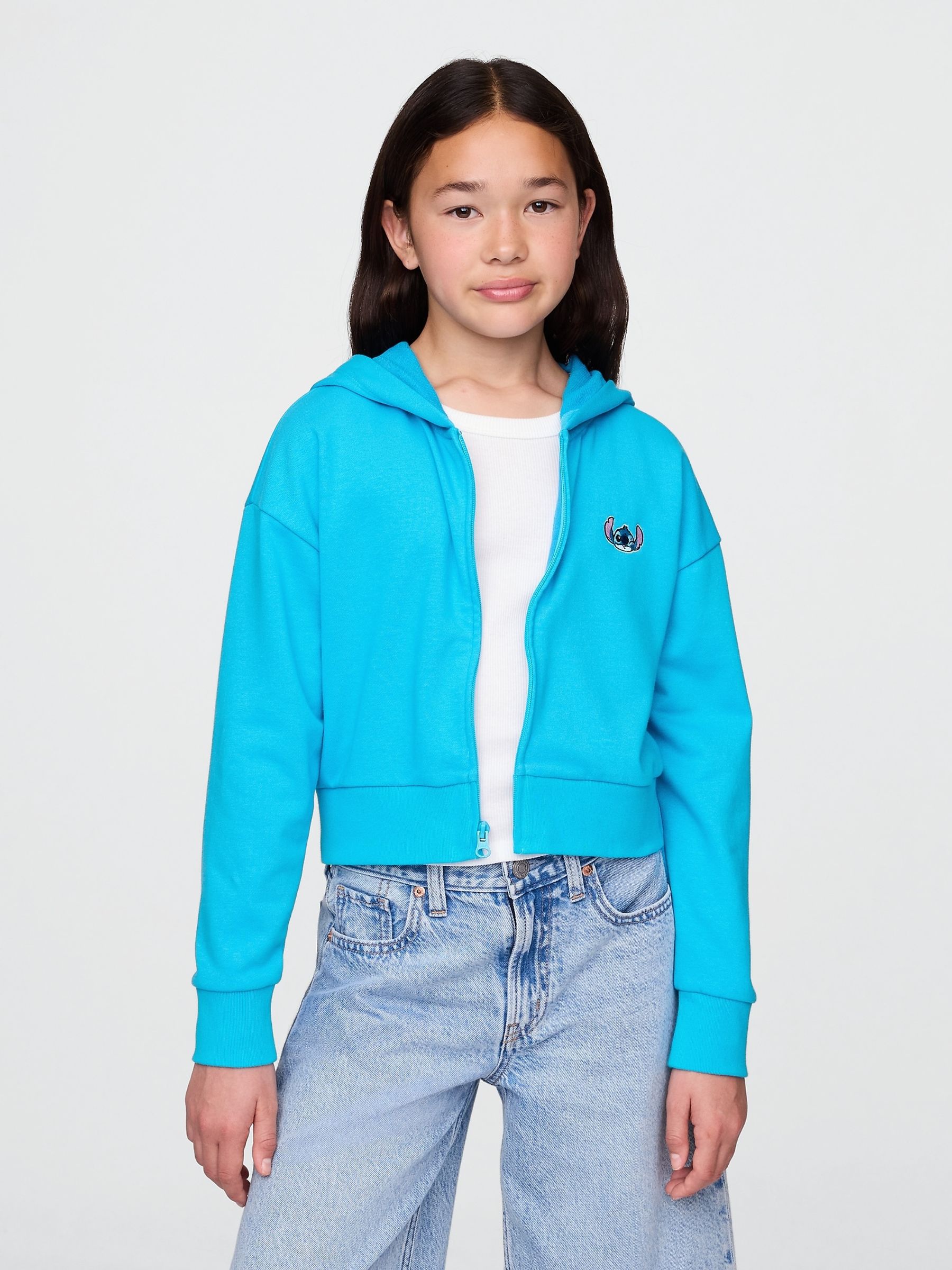 Blue Lilo and Stitch French Terry Cropped Zip Up Hoodie (4-13yrs) - Image 1 of 5