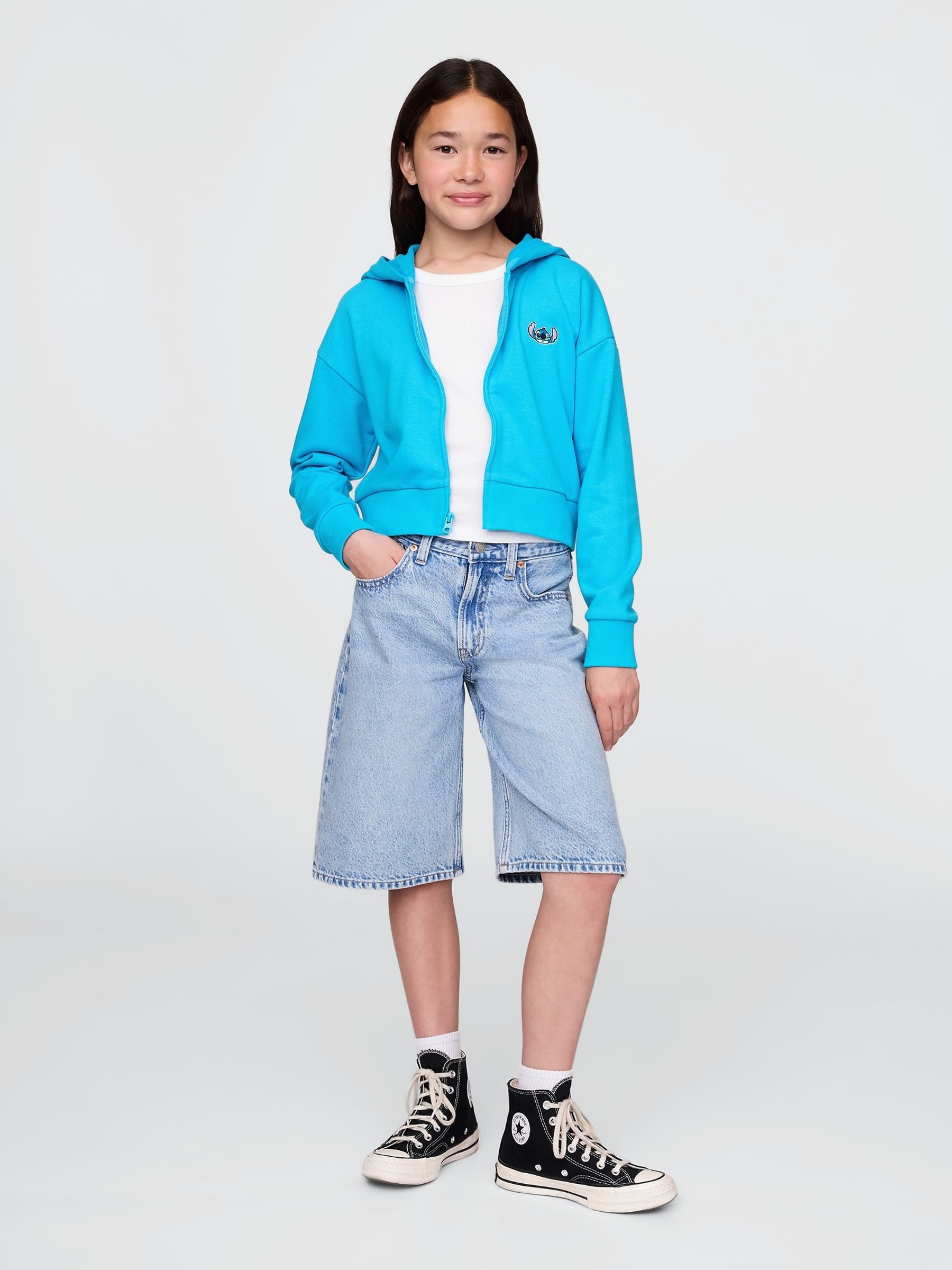 Blue Lilo and Stitch French Terry Cropped Zip Up Hoodie (4-13yrs) - Image 3 of 5