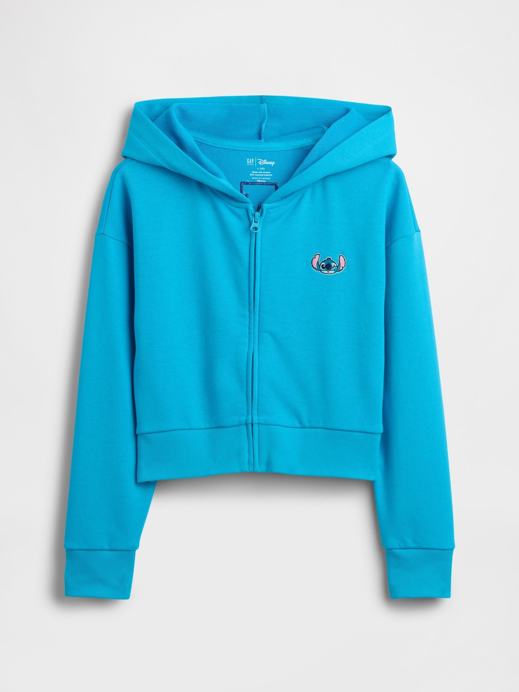 Blue Lilo and Stitch French Terry Cropped Zip Up Hoodie (4-13yrs) - Image 4 of 5