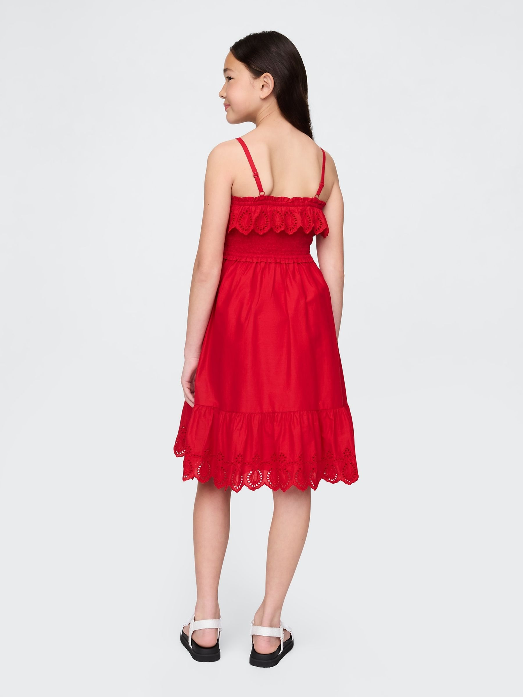 Red Smocked Ruffle Midi Dress - Image 2 of 5
