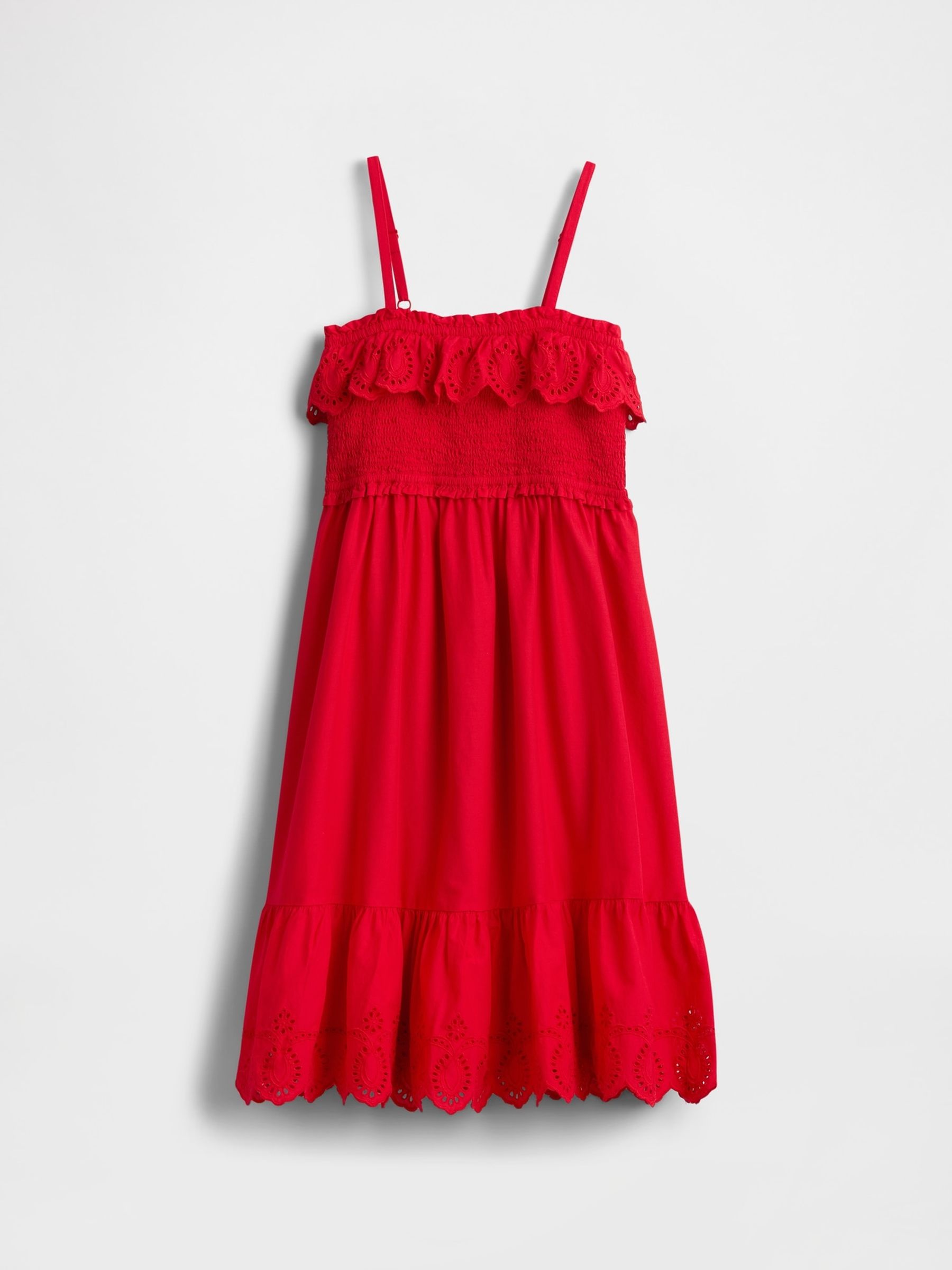Red Smocked Ruffle Midi Dress - Image 4 of 5