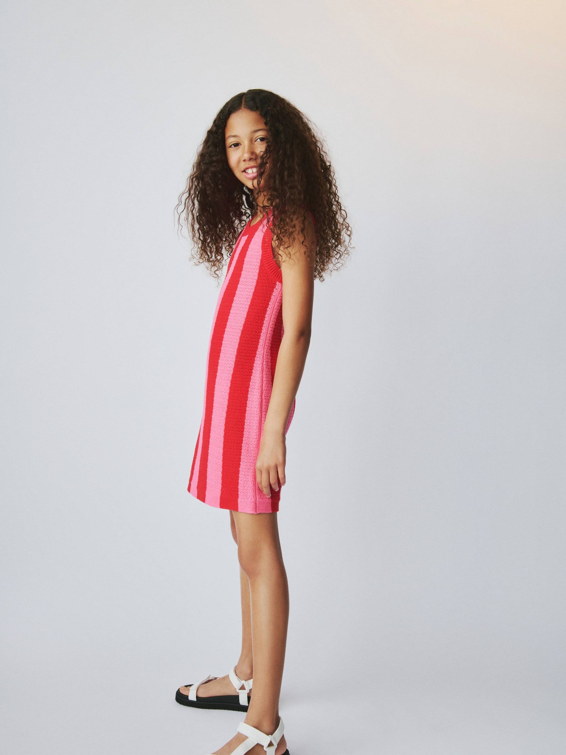 Red Crochet Stripe Dress (4-13yrs) - Image 2 of 3