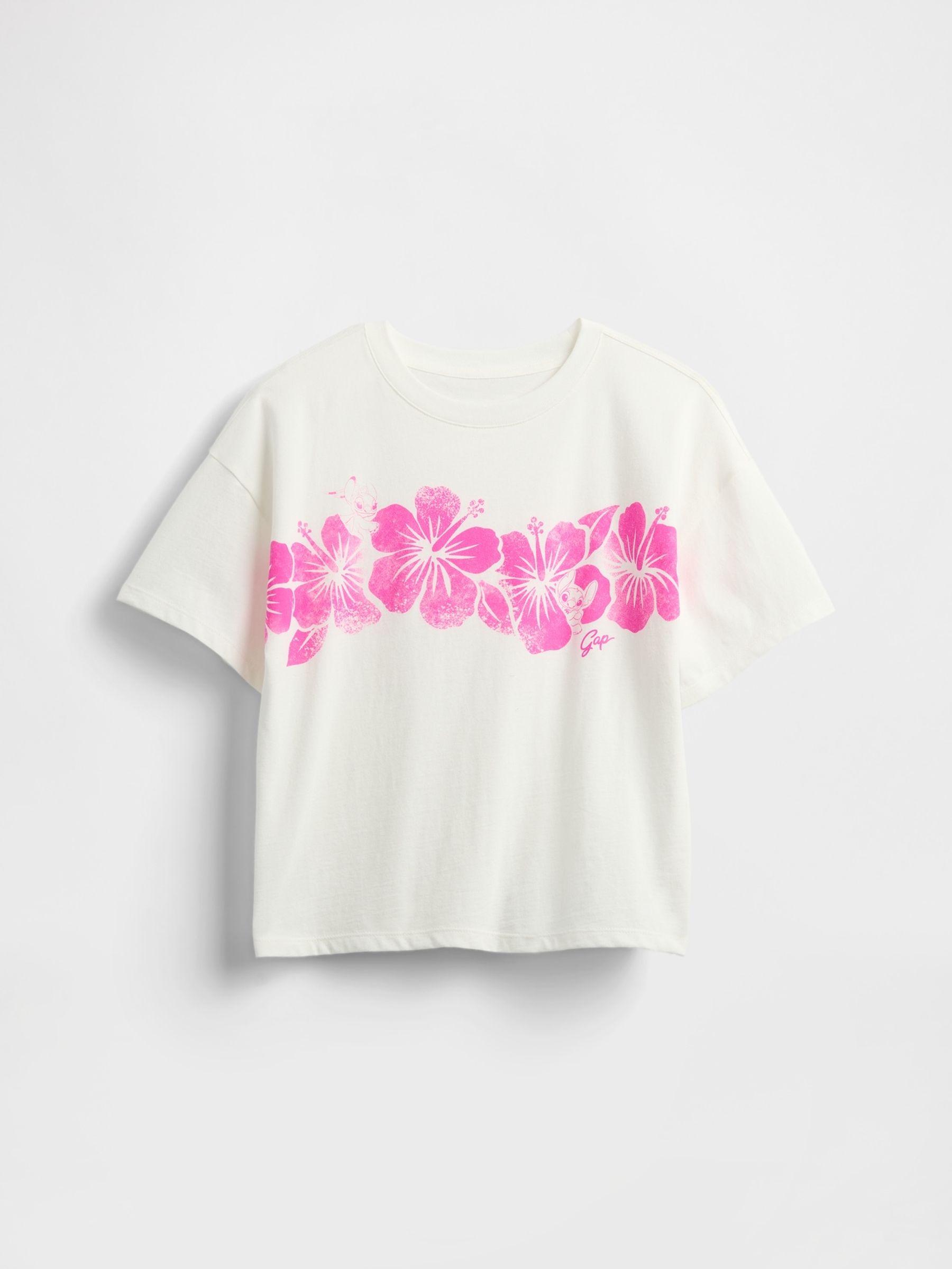 White/Pink Floral Lilo and Stitch Graphic Short Sleeve T-Shirt (4-13yrs) - Image 3 of 4