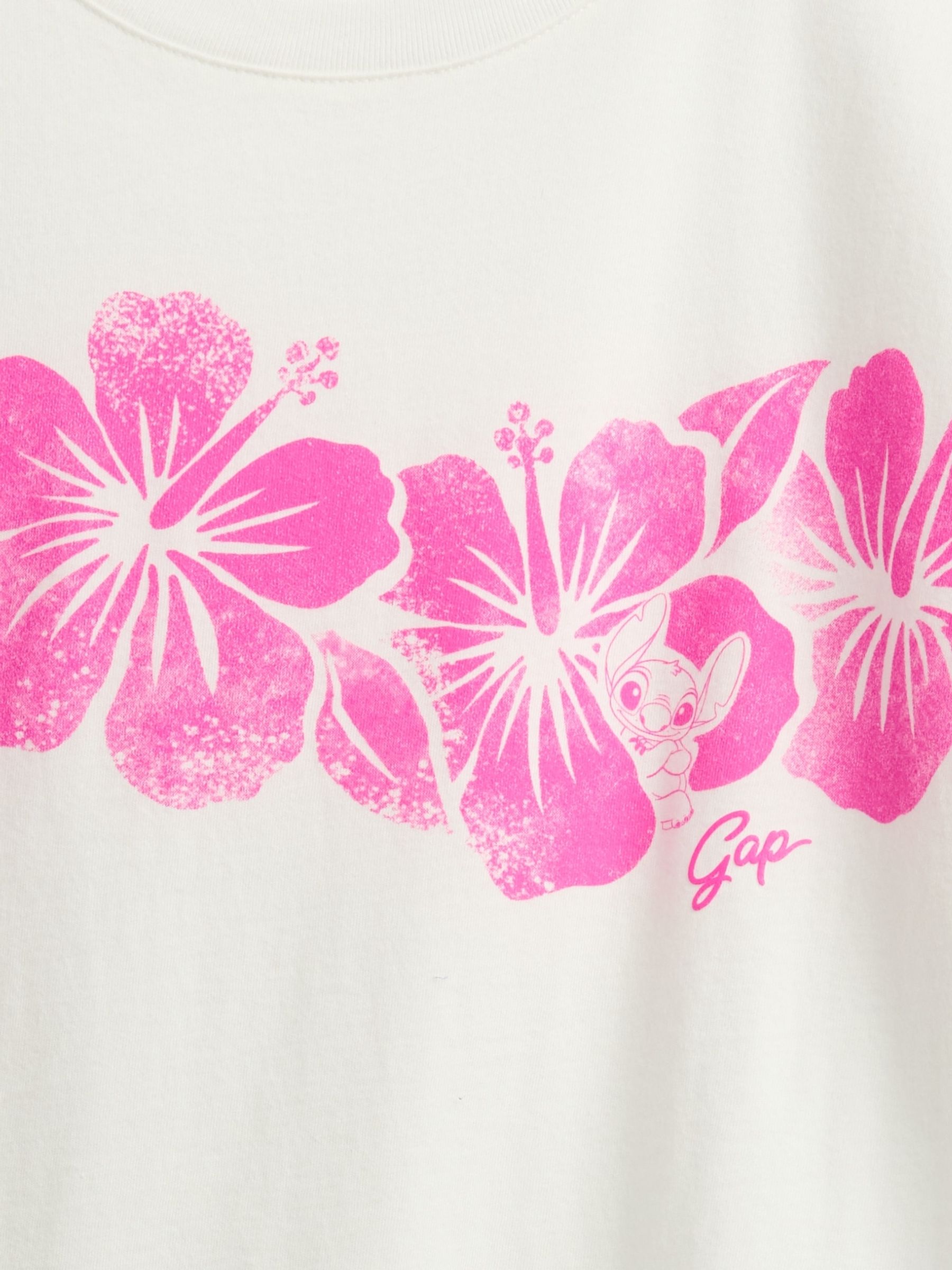 White/Pink Floral Lilo and Stitch Graphic Short Sleeve T-Shirt (4-13yrs) - Image 4 of 4